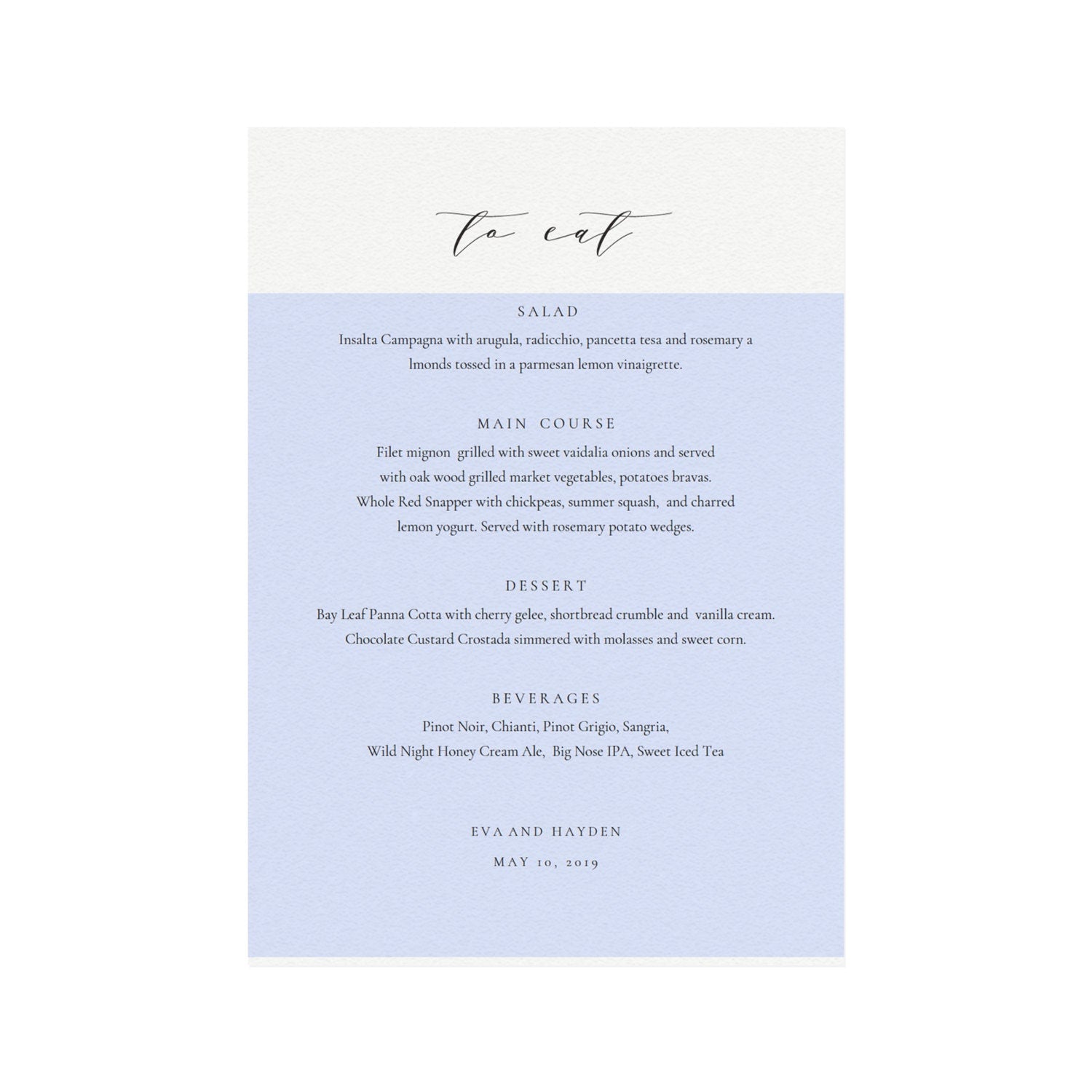 Calligraphy Wedding Menu Template: Minimalist Dinner, 5x7 (PDF)