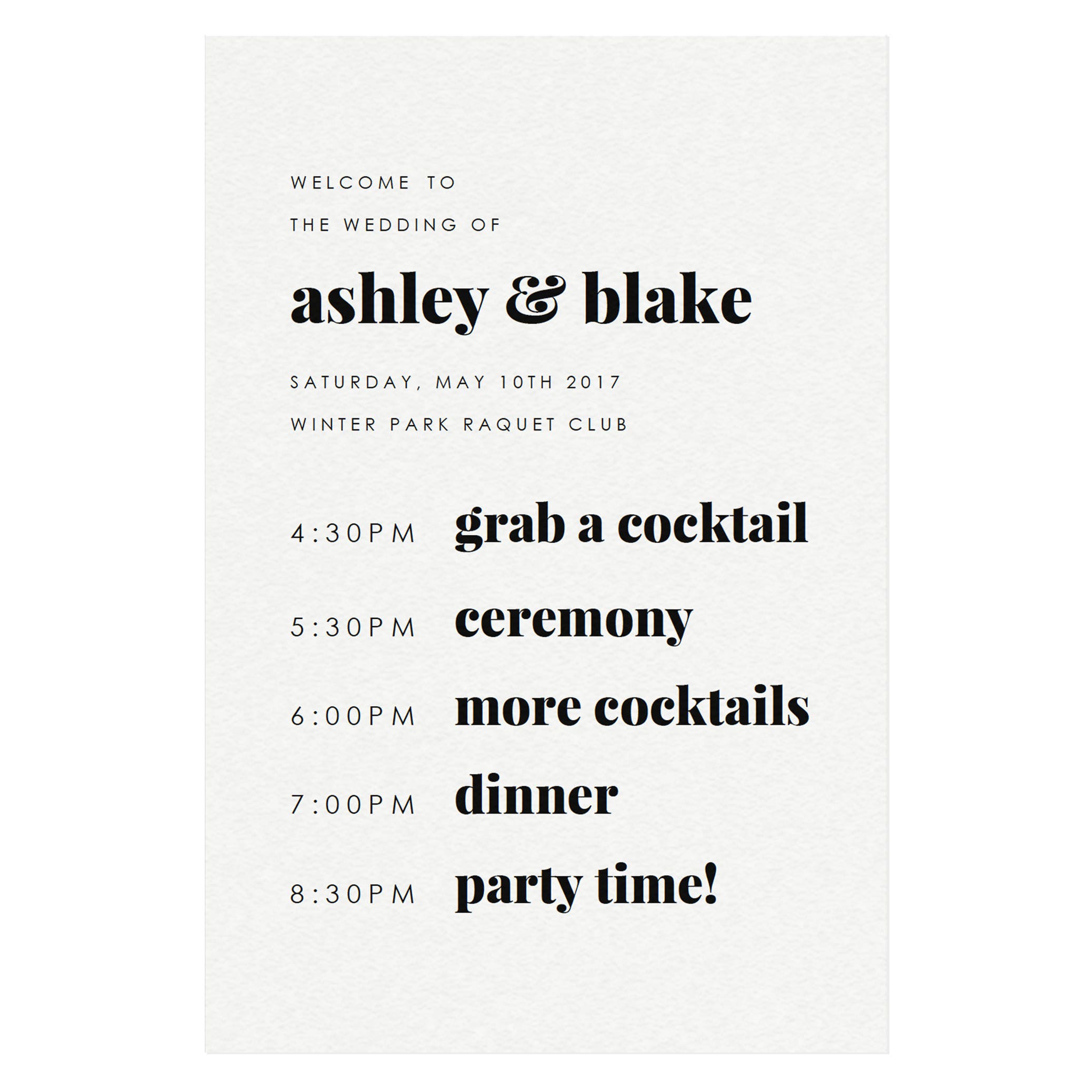 Modern Wedding Welcome Sign: Fairfax Order of Events (PDF Download)