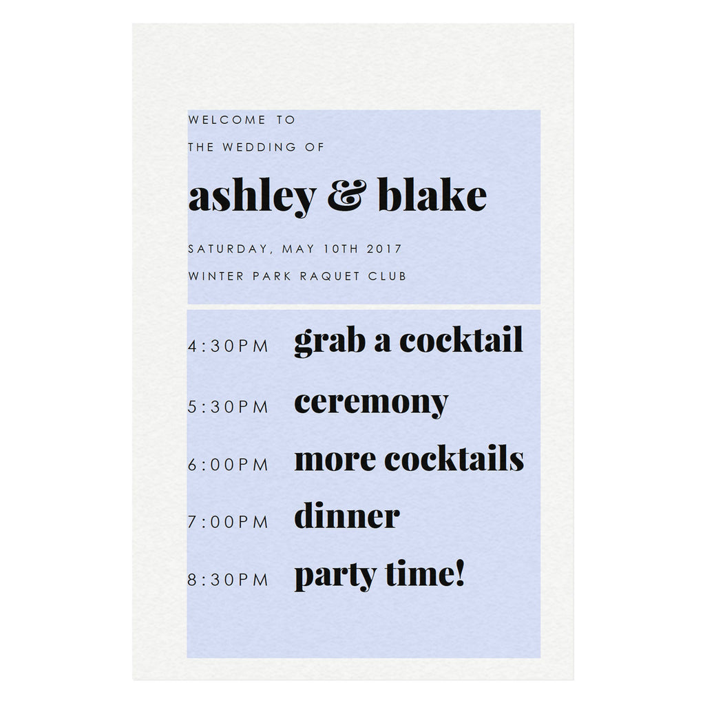 Modern Wedding Welcome Sign: Fairfax Order of Events (PDF Download)