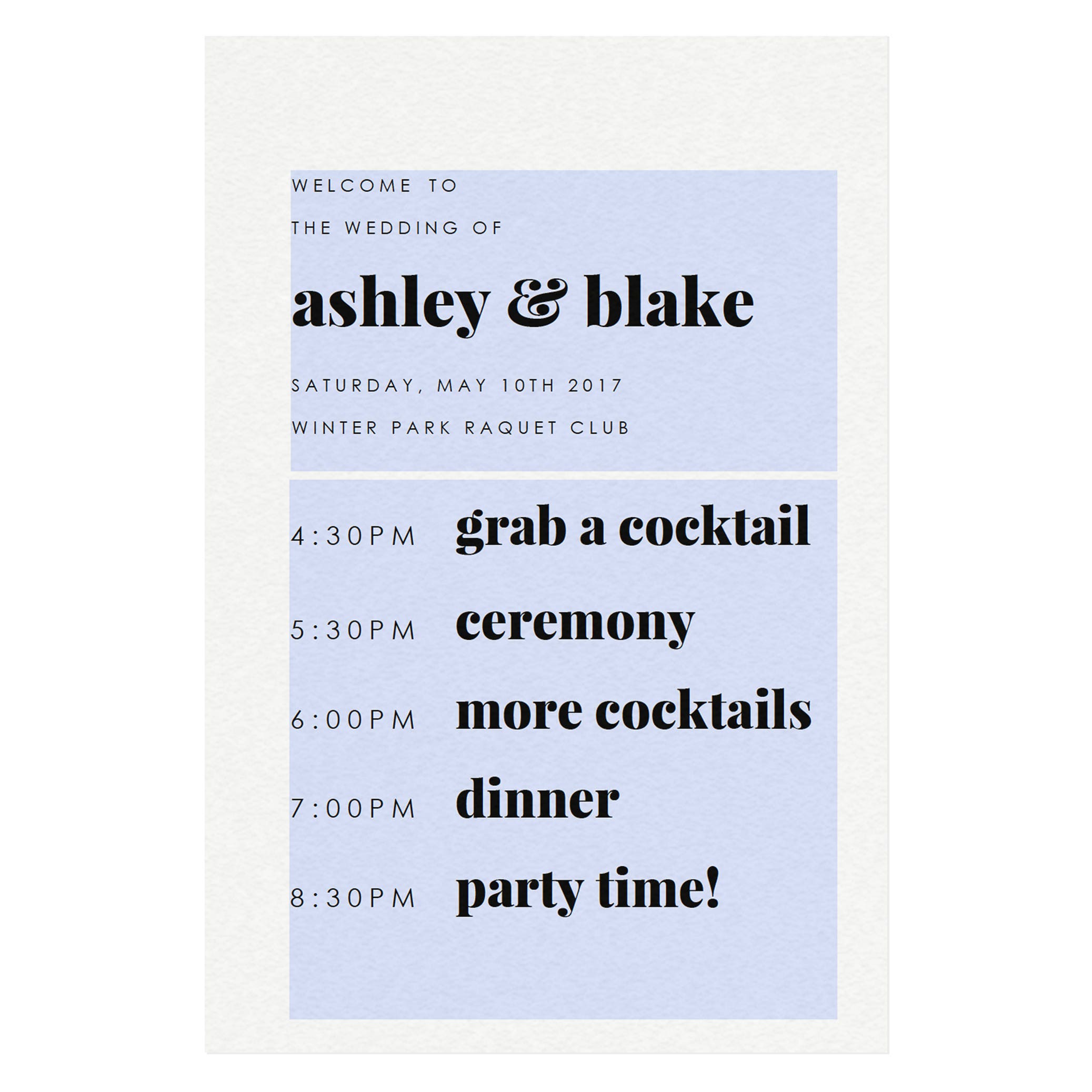 Modern Wedding Welcome Sign: Fairfax Order of Events (PDF Download)