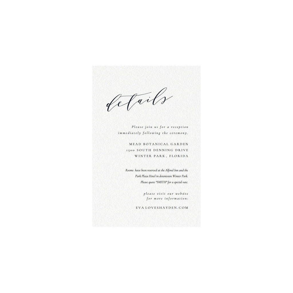 Calligraphy Wedding Details Card: Minimalist Printable (PDF Instant Download)