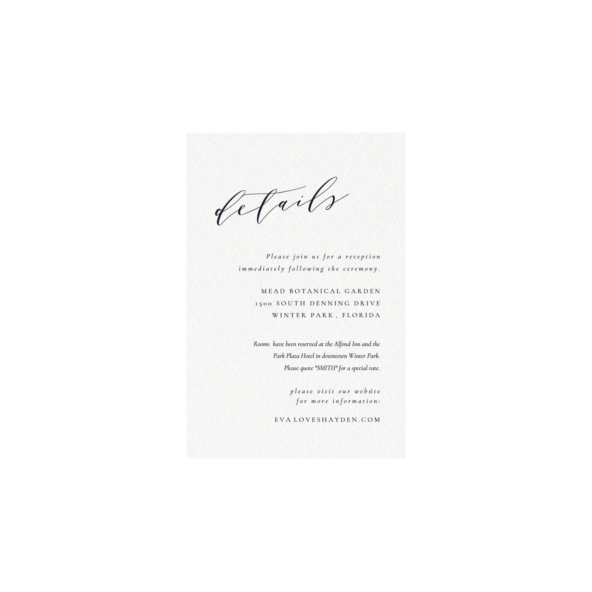Calligraphy Wedding Details Card: Minimalist Printable (PDF Instant Download)