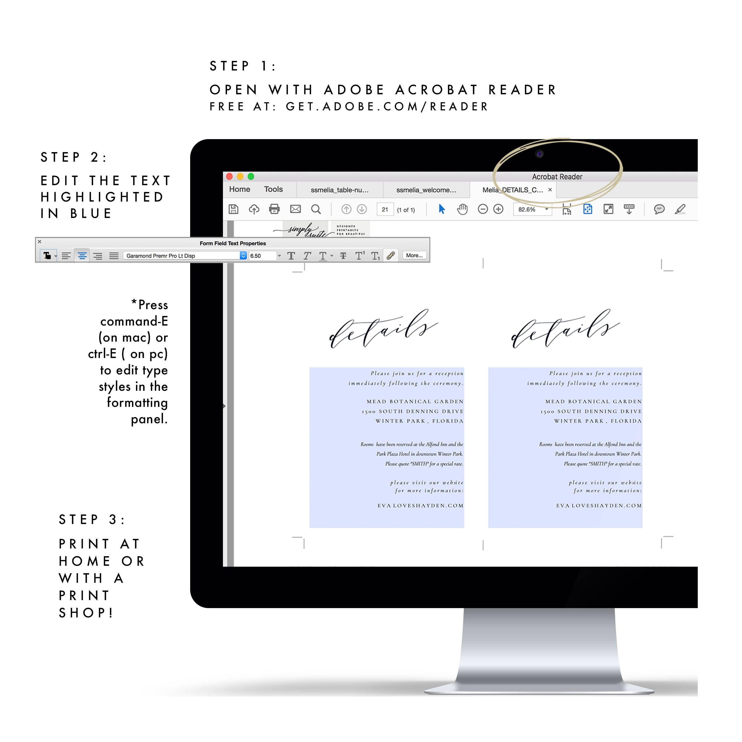 Calligraphy Wedding Details Card: Minimalist Printable (PDF Instant Download)