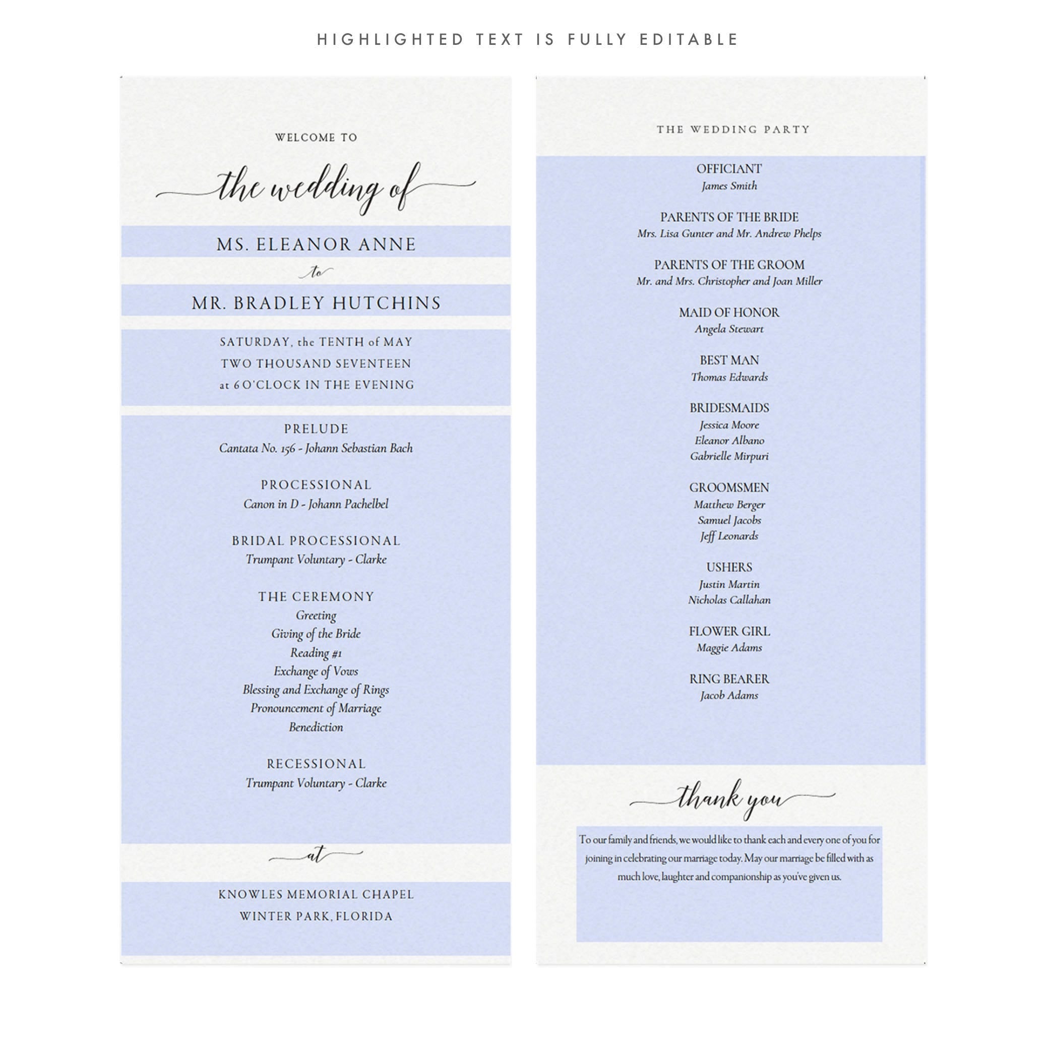 Elegant Calligraphy Wedding Program Template: Black, Editable PDF