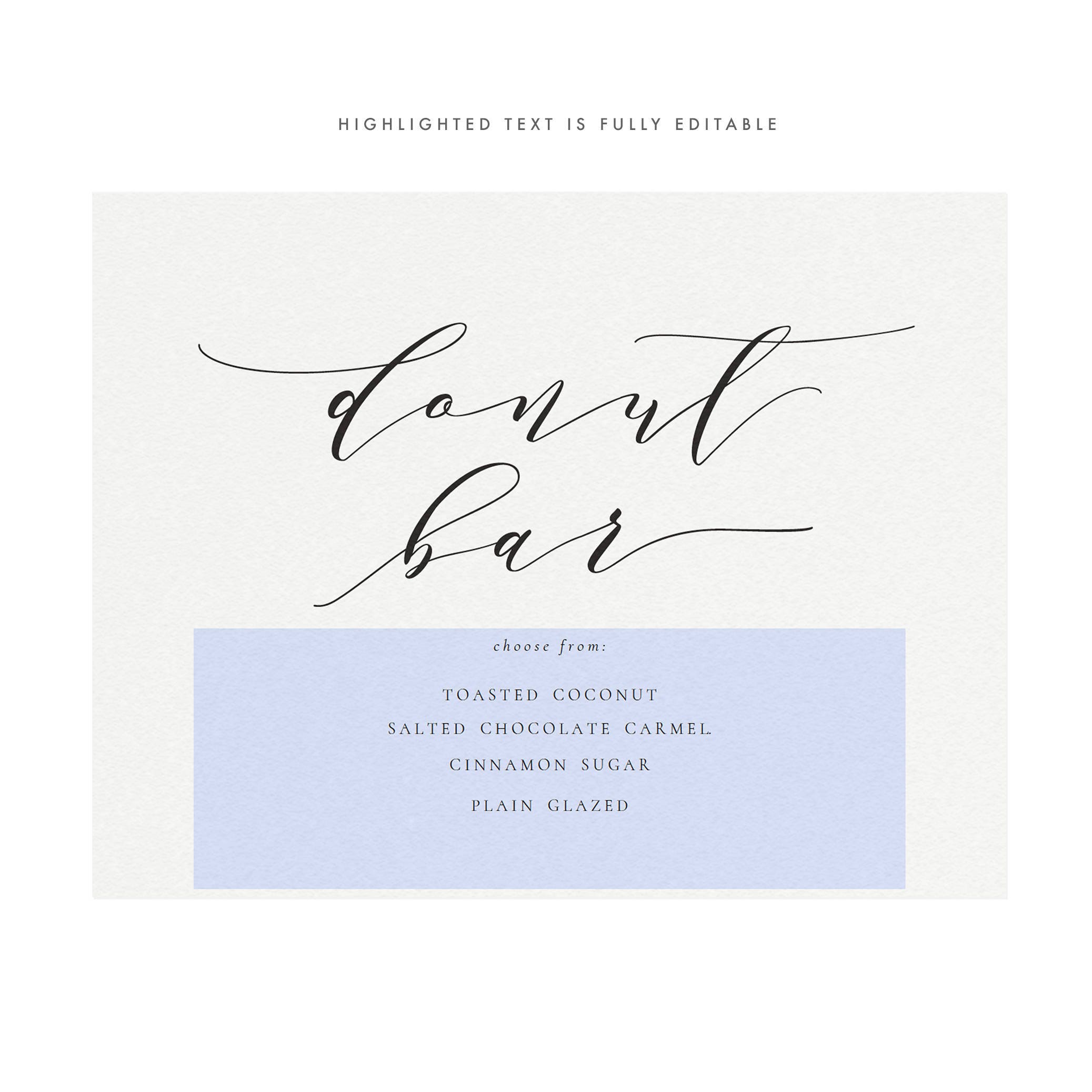 Calligraphy Donut Bar Sign: Melia Wedding Menu (PDF Download)
