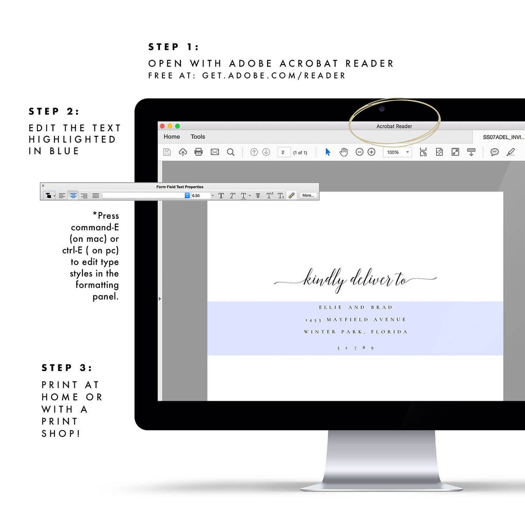 Calligraphy Wedding Invitation Envelope Template A7 (PDF Download)