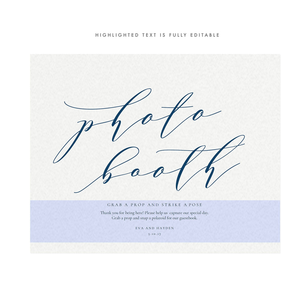Navy Calligraphy Photo Booth Sign: Wedding Reception Printable (PDF)