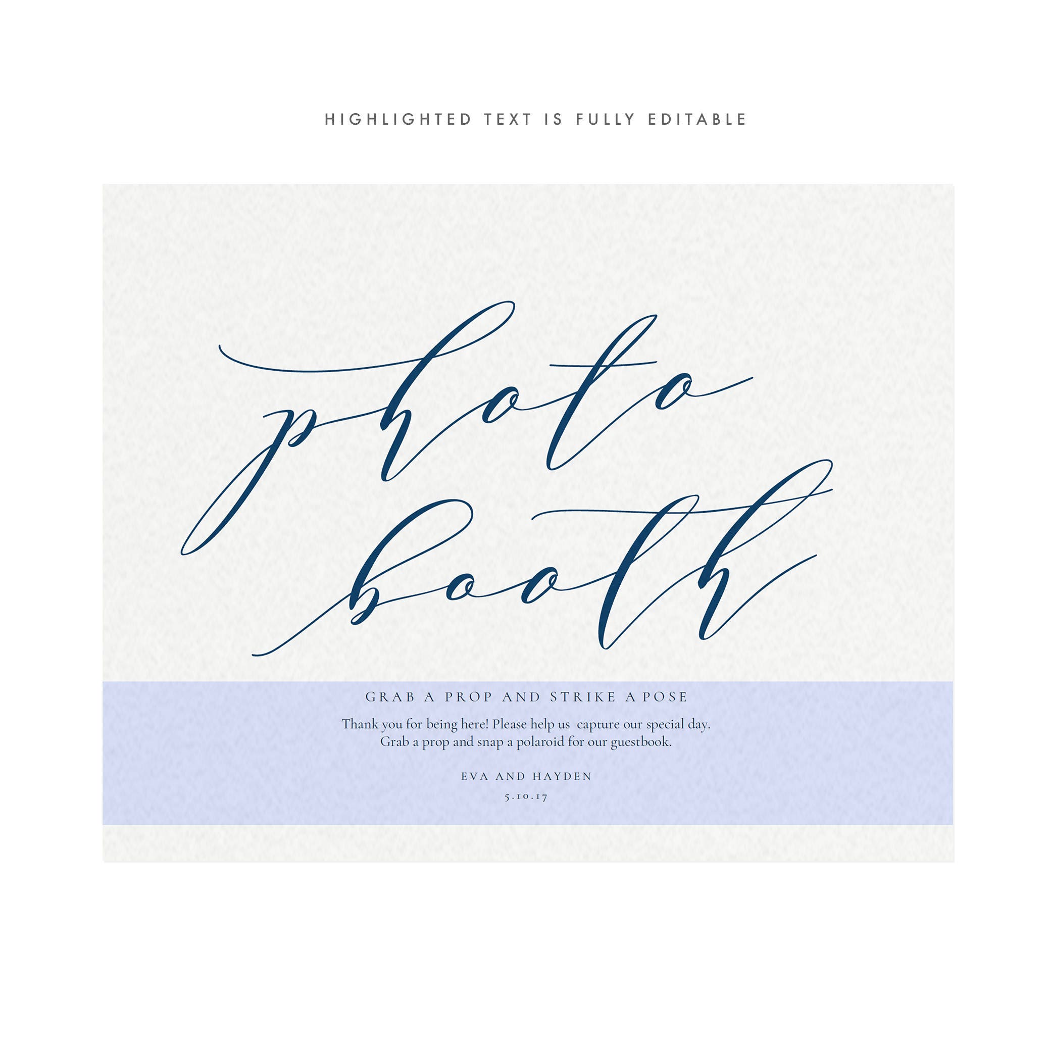 Navy Calligraphy Photo Booth Sign: Wedding Reception Printable (PDF)