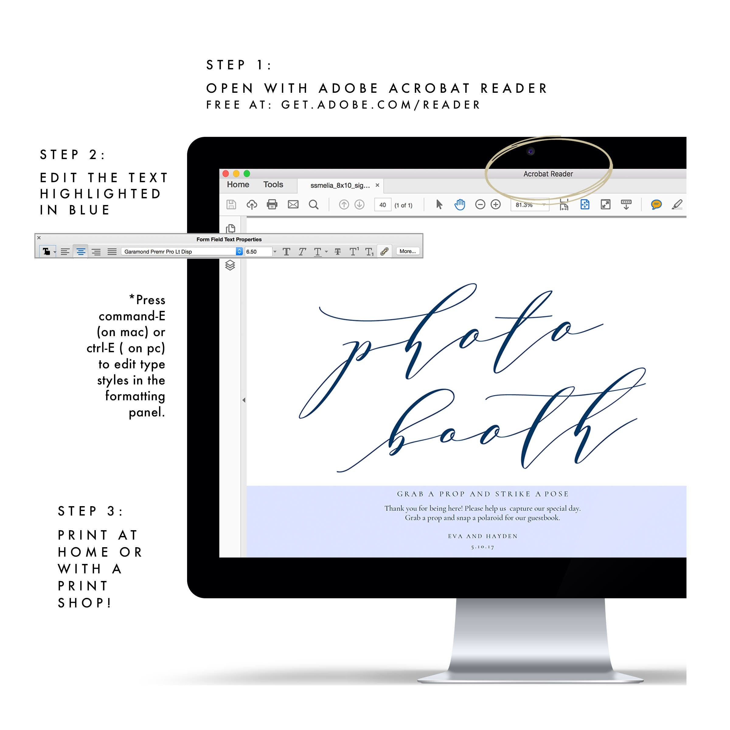 Navy Calligraphy Photo Booth Sign: Wedding Reception Printable (PDF)