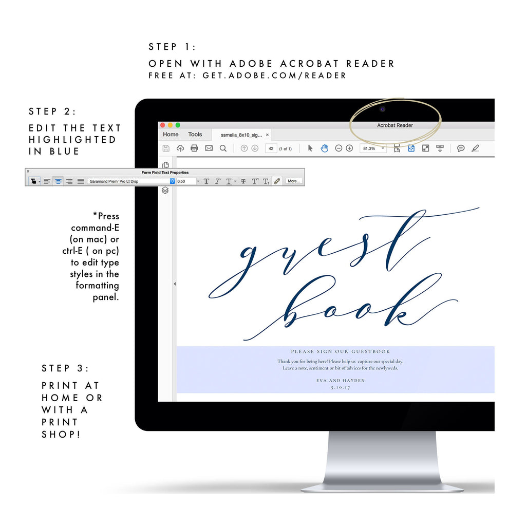 Navy Calligraphy Guest Book Sign: Melia Wedding Reception (PDF Instant Download)