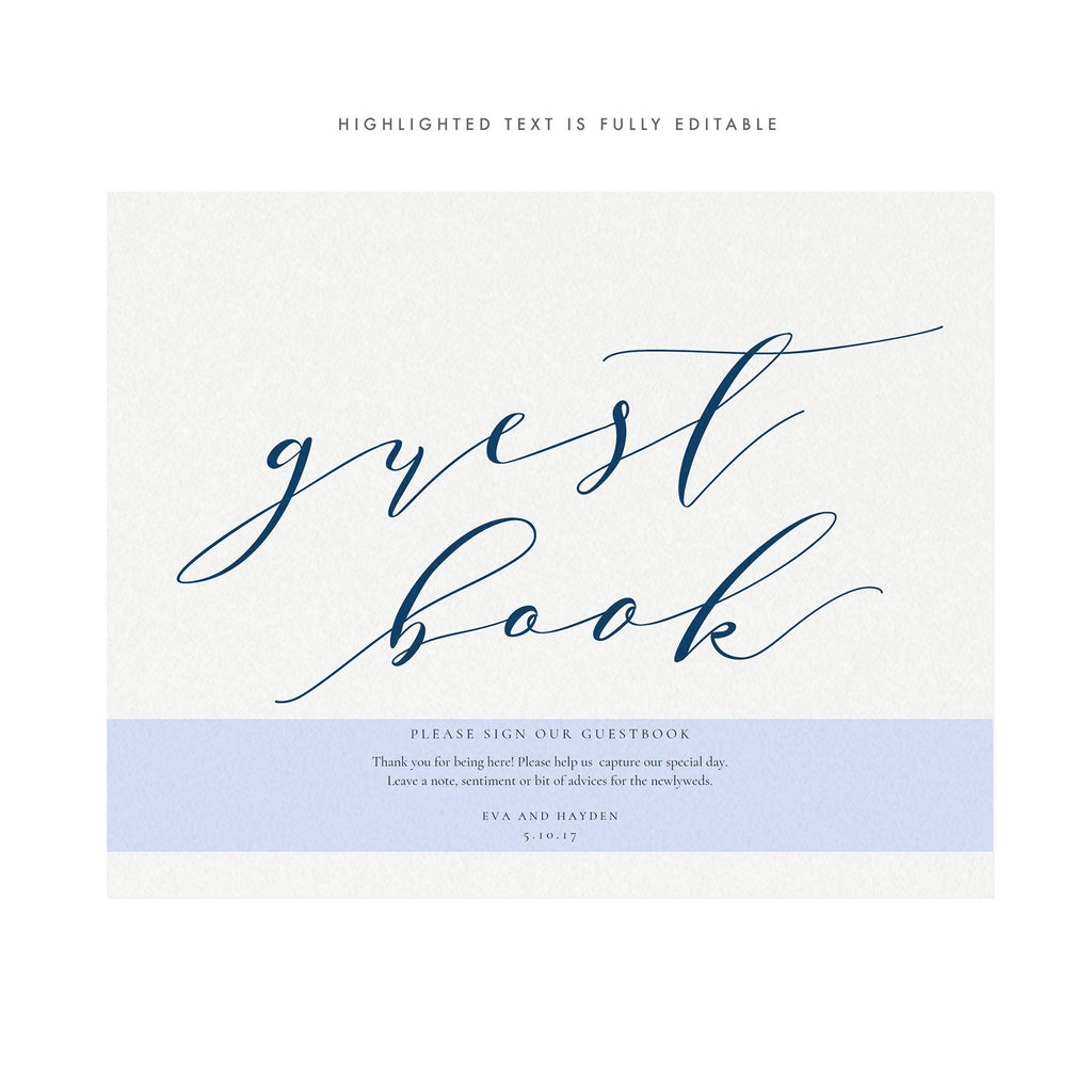 Navy Calligraphy Guest Book Sign: Melia Wedding Reception (PDF Instant Download)