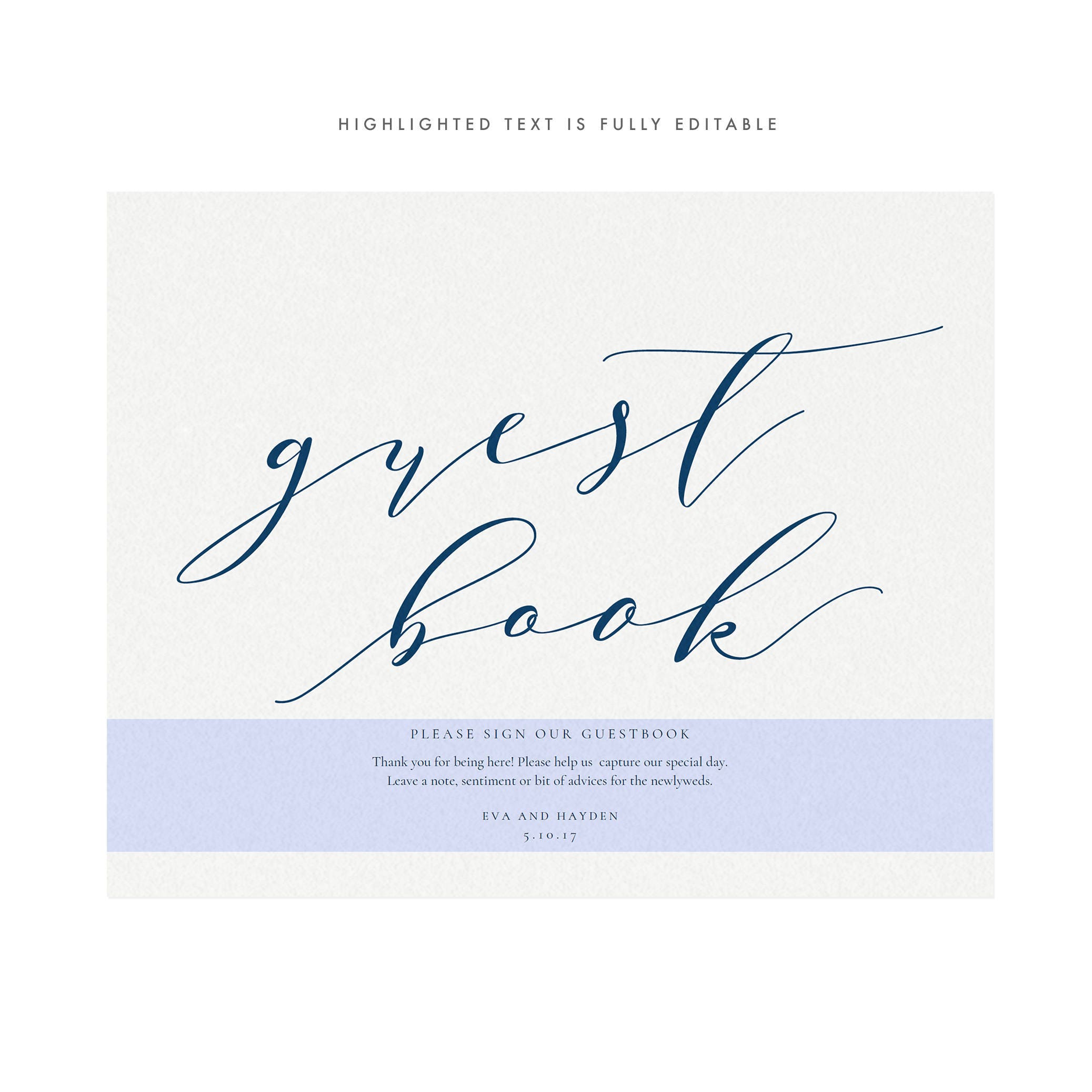 Navy Calligraphy Guest Book Sign: Melia Wedding Reception (PDF Instant Download)