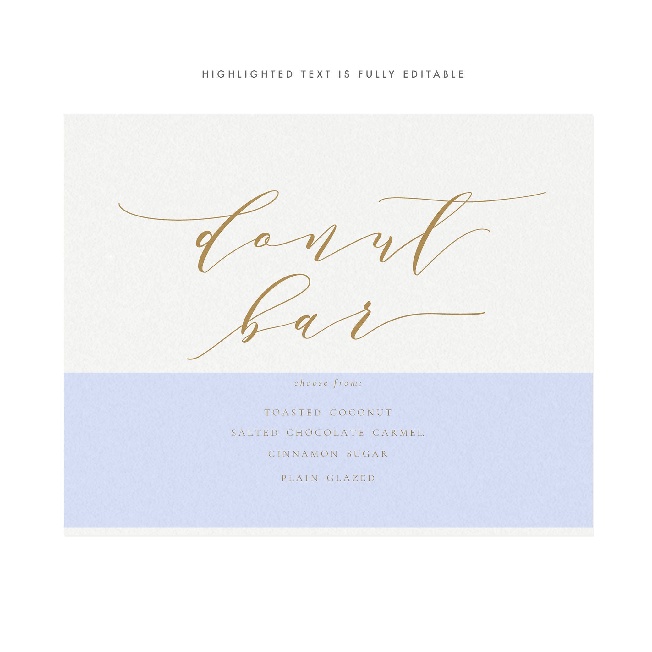 Gold Calligraphy Donut Bar Sign: Melia Printable (PDF Download)
