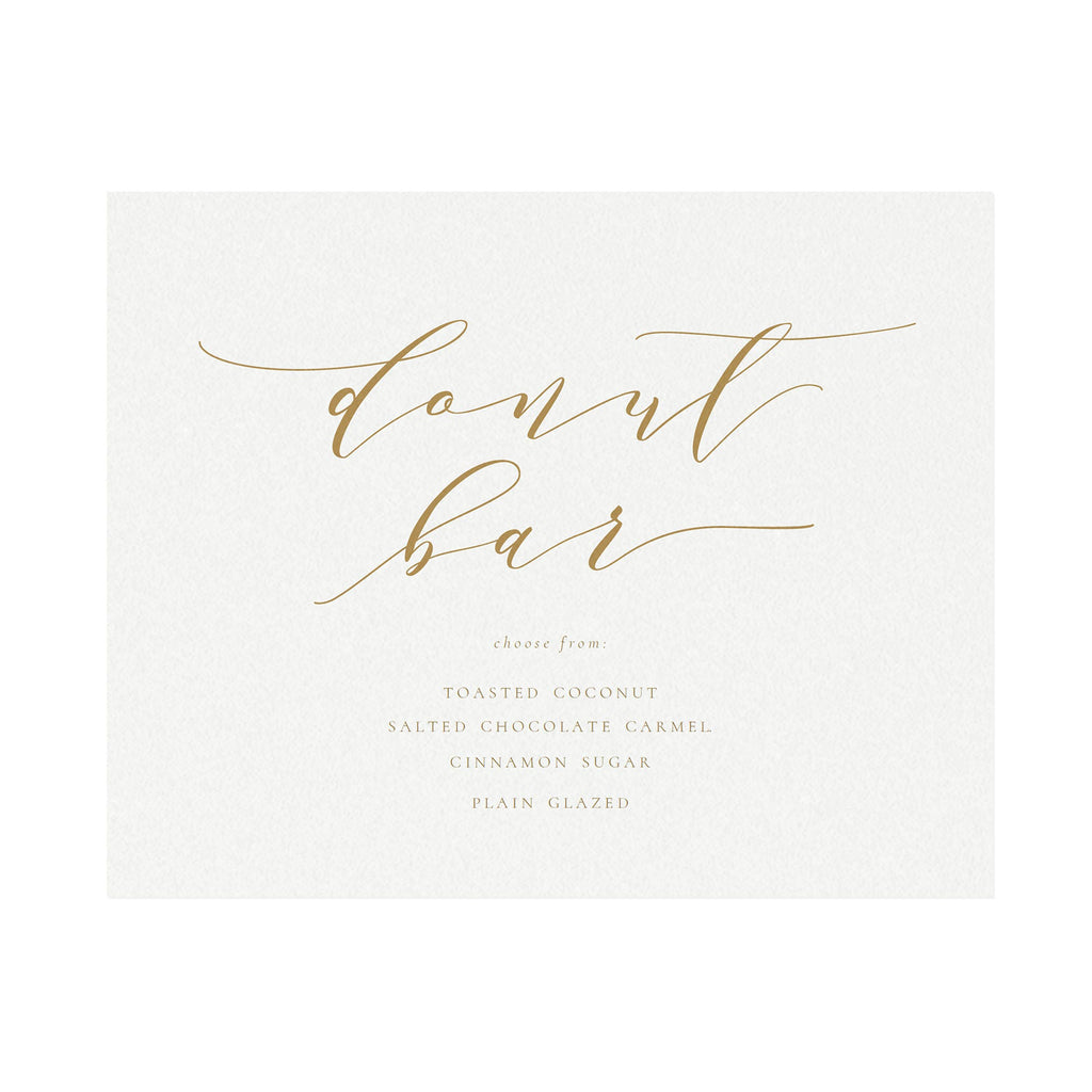 Gold Calligraphy Donut Bar Sign: Melia Printable (PDF Download)