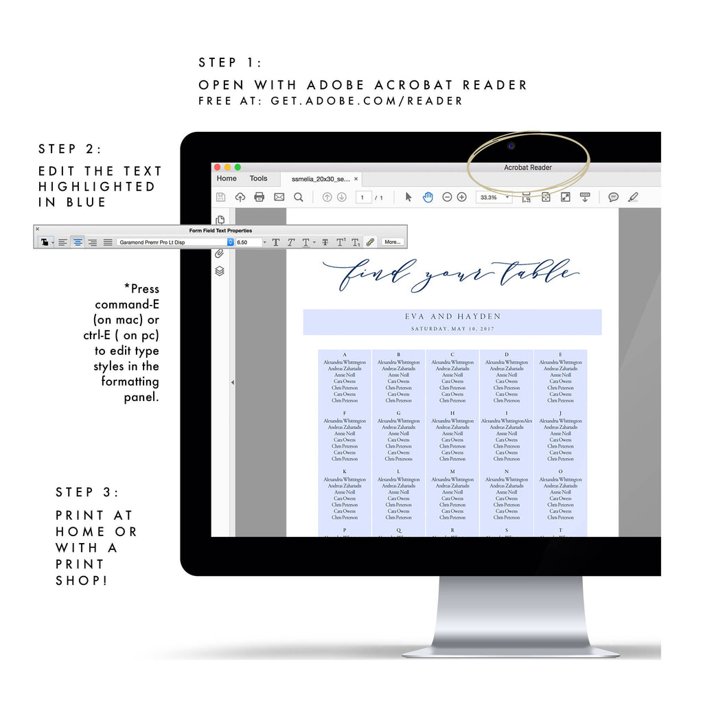 Navy Calligraphy Wedding Seating Chart Sign: Melia Design (PDF)