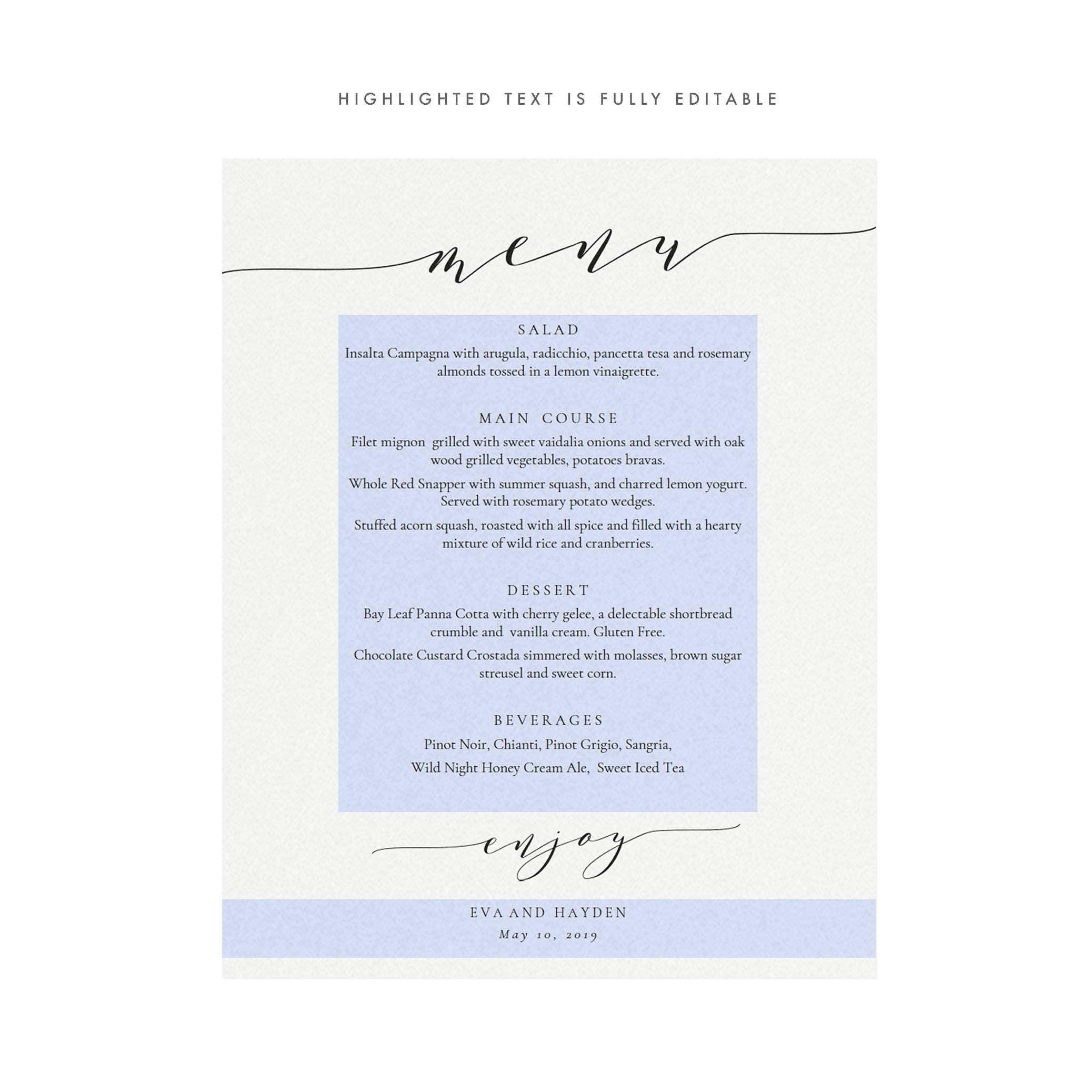Calligraphy Wedding Menu Sign: Black and White Printable (PDF)