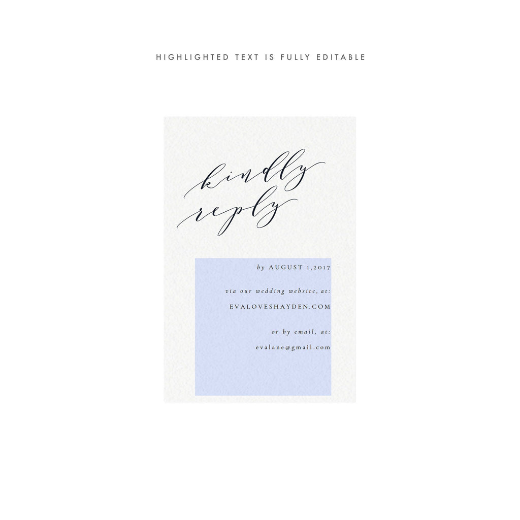 Black Calligraphy Wedding RSVP Card Template (PDF Instant Download)