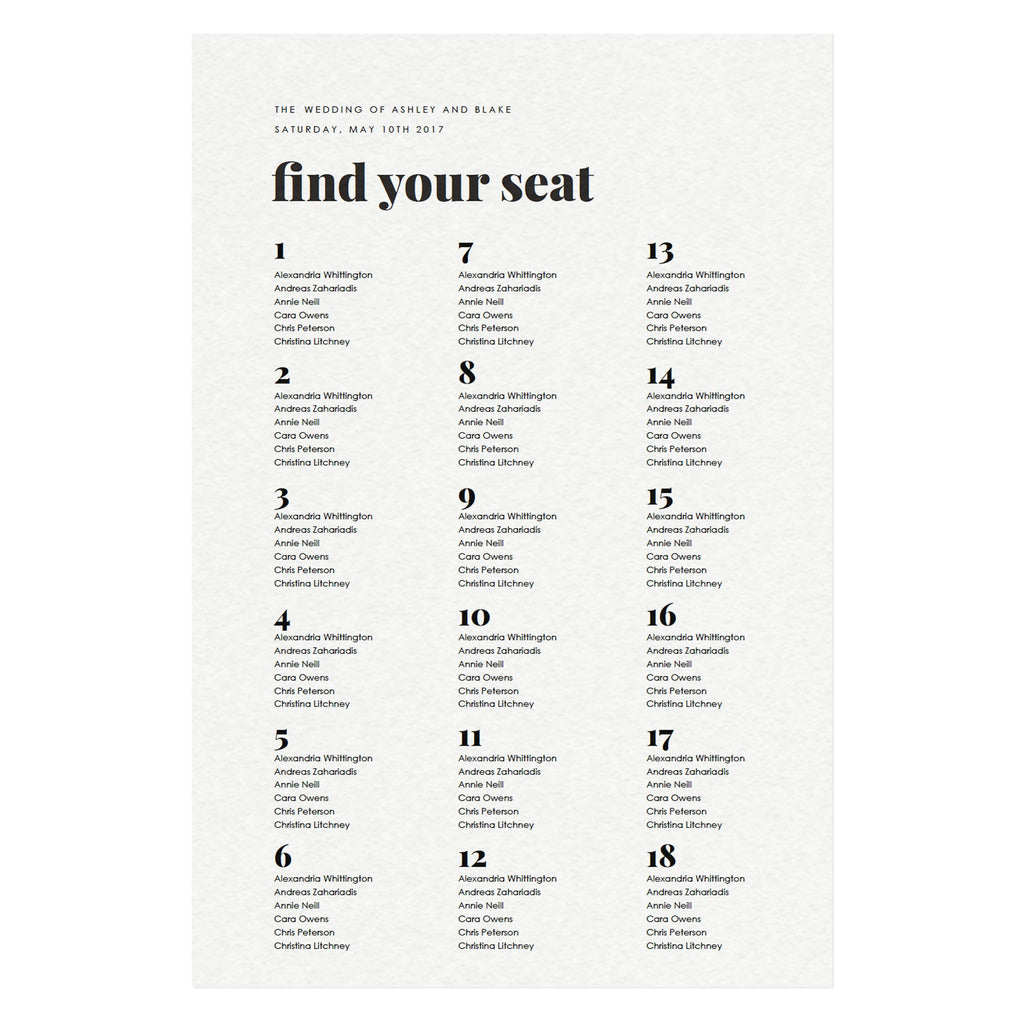 Modern Wedding Seating Chart Sign: Fairfax Printable (PDF Instant Download)