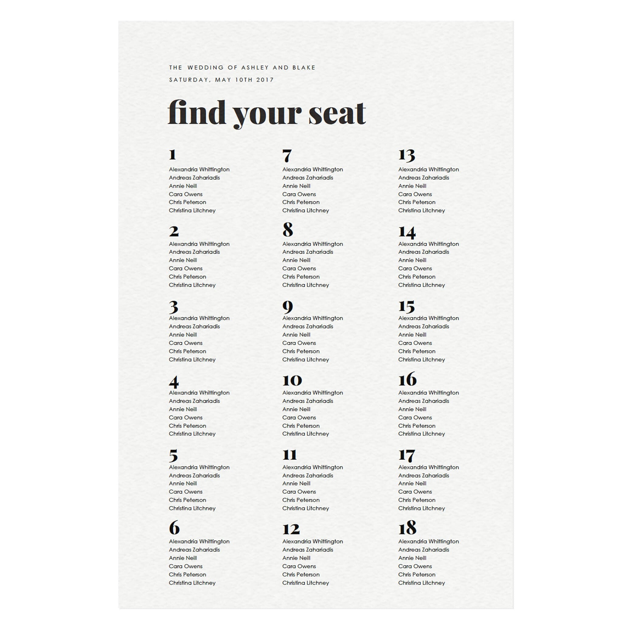 Modern Wedding Seating Chart Sign: Fairfax Printable (PDF Instant Download)