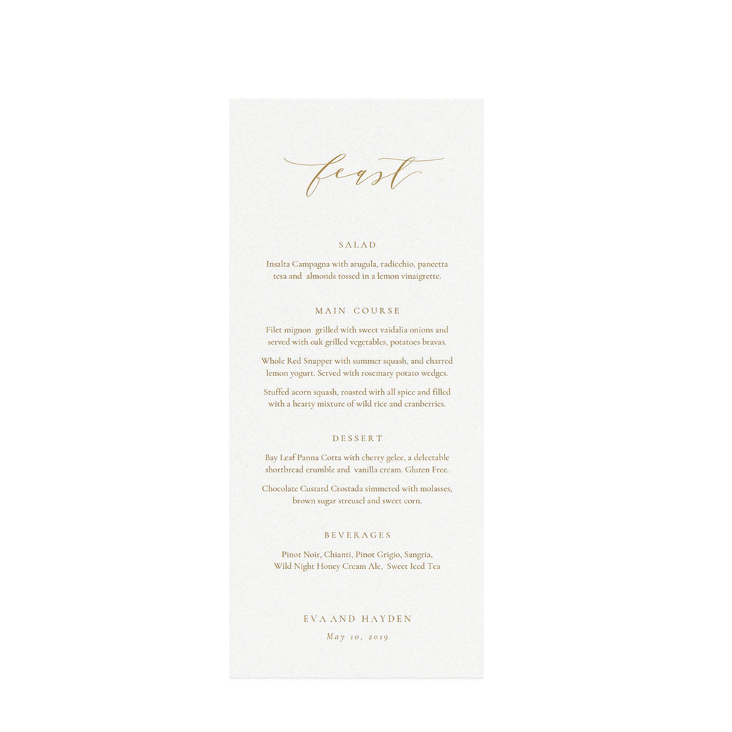 Gold Feast Menu Printable Template: Minimalist Calligraphy (PDF Download)