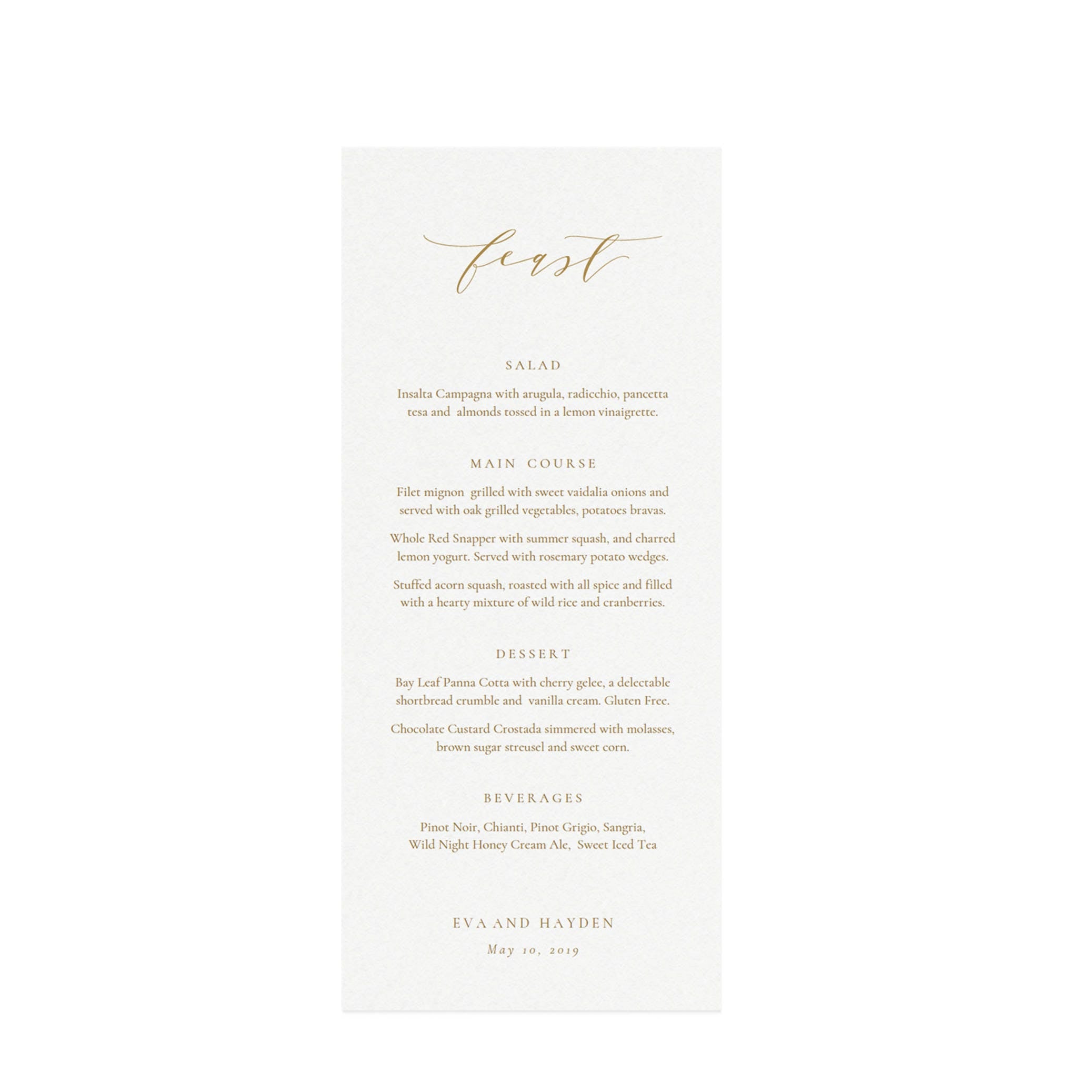 Gold Feast Menu Printable Template: Minimalist Calligraphy (PDF Download)