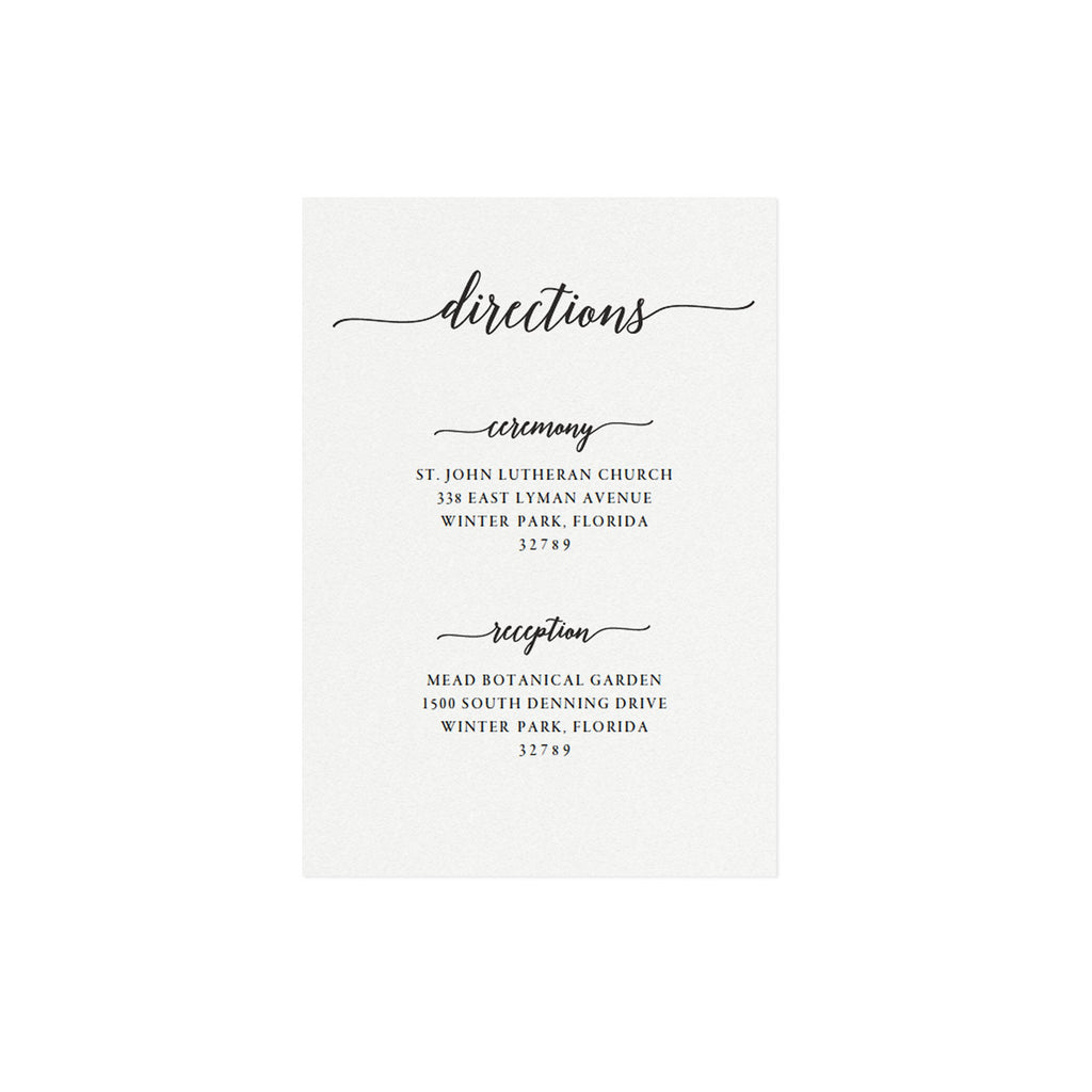 Calligraphy Wedding Directions Card Template (PDF Download)