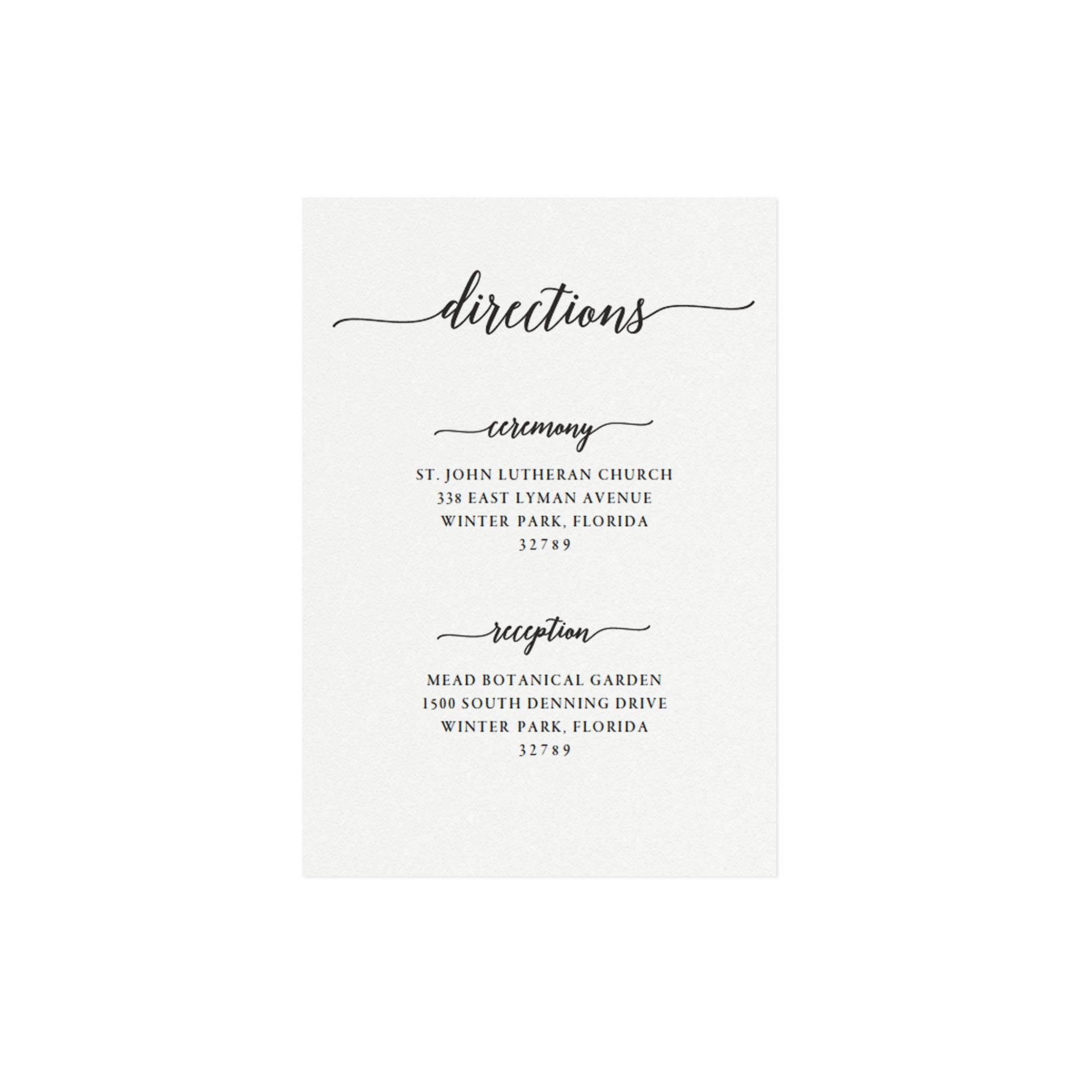 Calligraphy Wedding Directions Card Template (PDF Download)