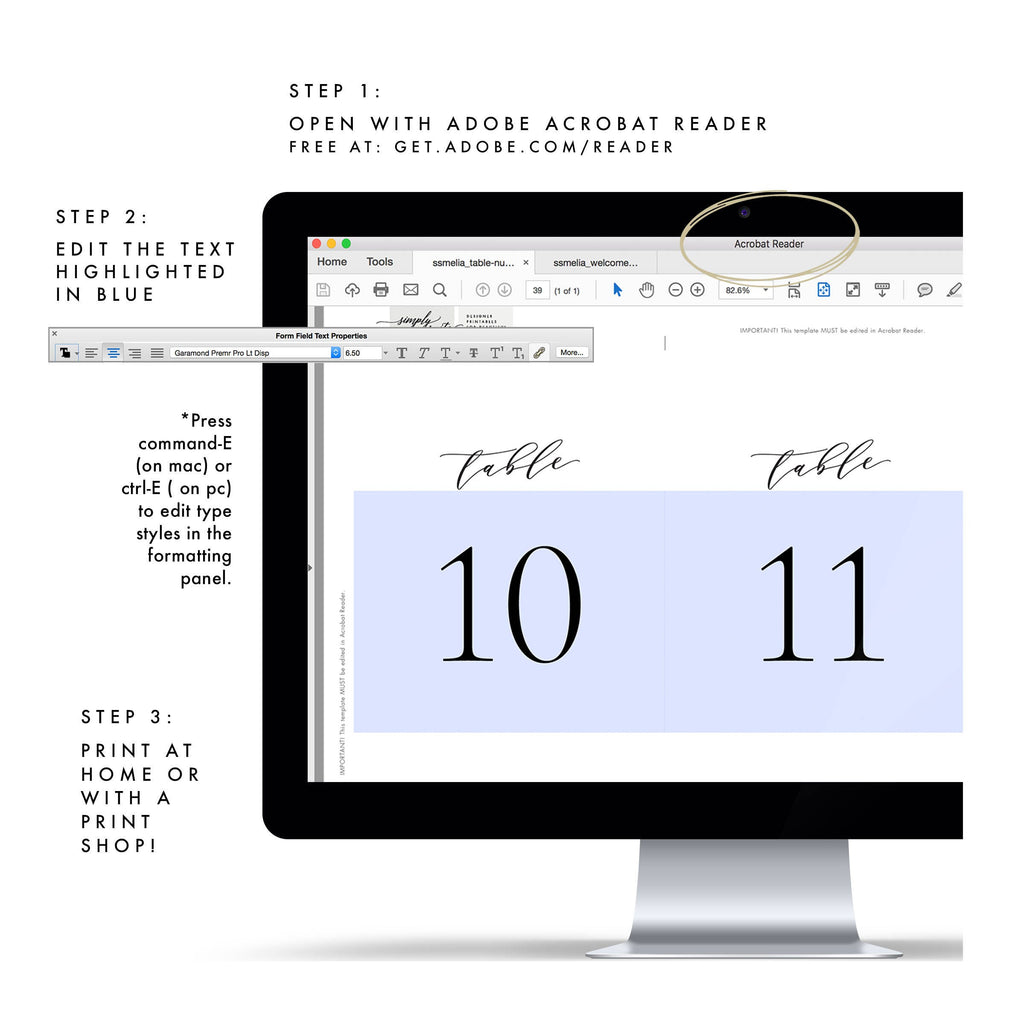 Calligraphy Wedding Table Numbers: Melia Numerical Design (PDF Instant Download)