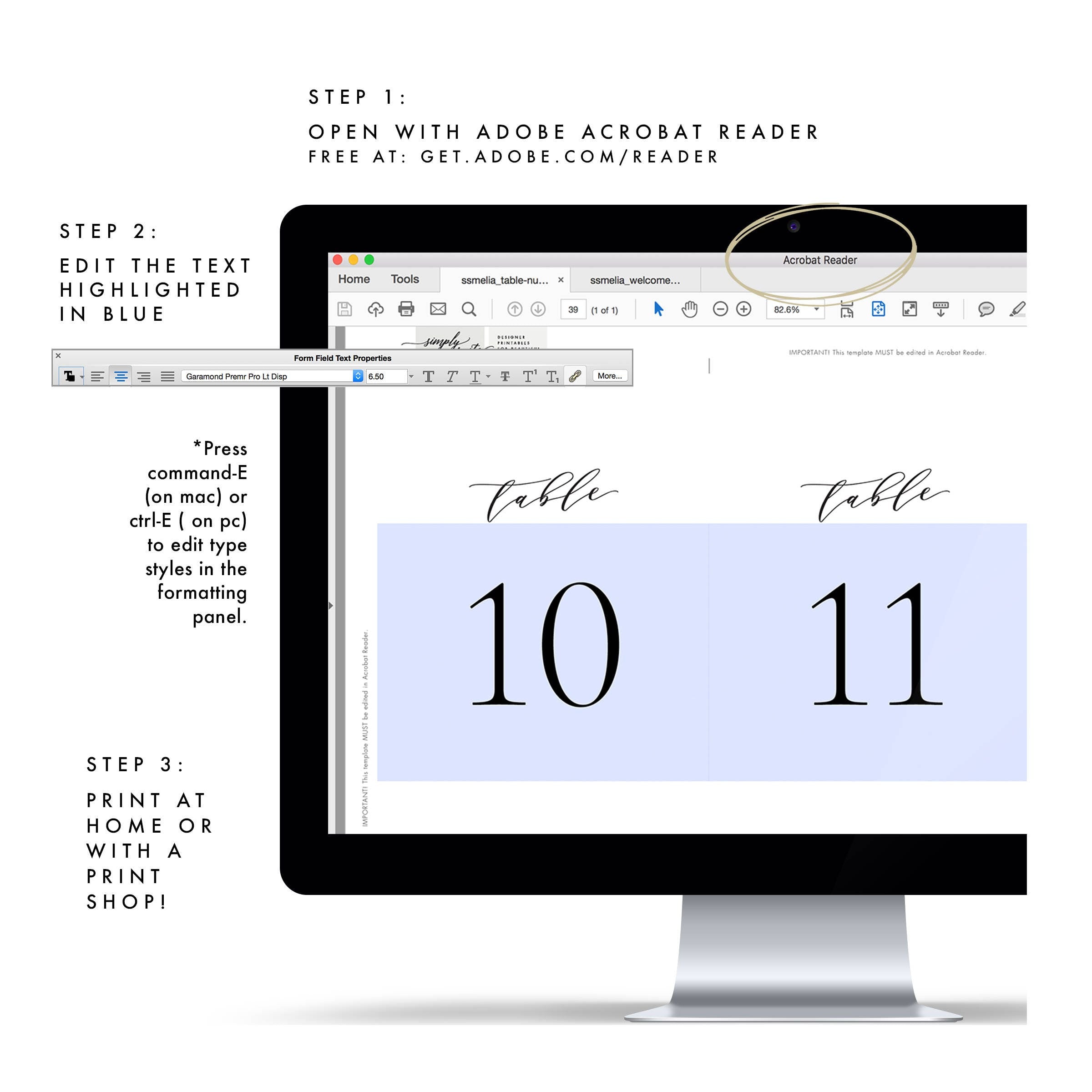 Calligraphy Wedding Table Numbers: Melia Numerical Design (PDF Instant Download)