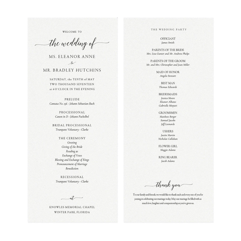 Elegant Calligraphy Wedding Program Template: Black, Editable PDF