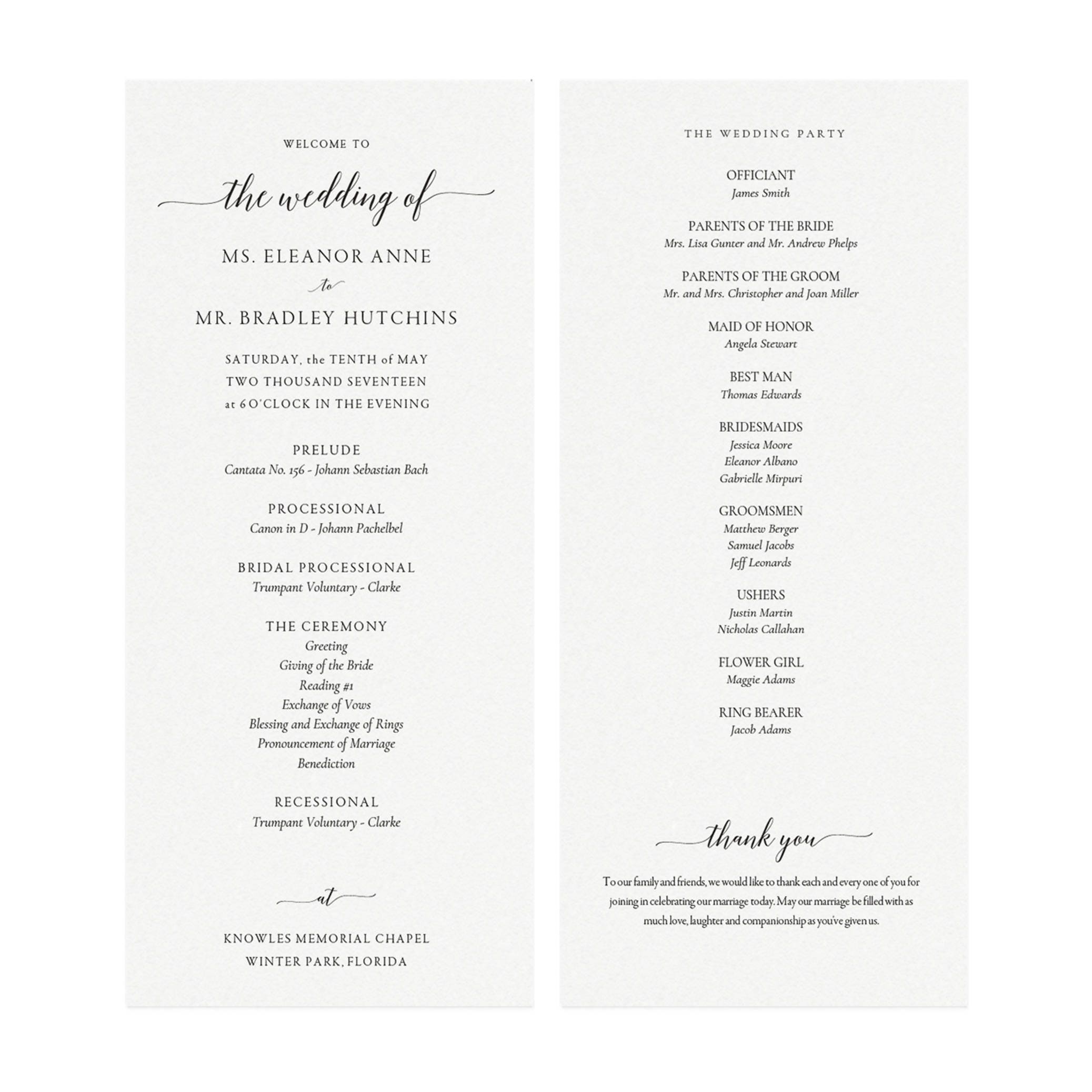 Elegant Calligraphy Wedding Program Template: Black, Editable PDF