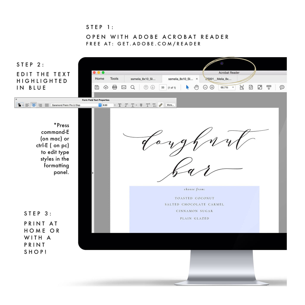 Calligraphy Doughnut Bar Sign: Printable Wedding Menu (PDF Instant Download)
