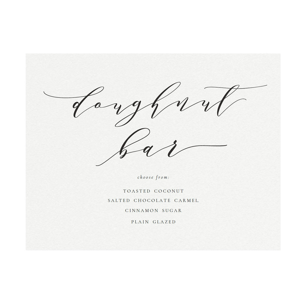 Calligraphy Doughnut Bar Sign: Printable Wedding Menu (PDF Instant Download)