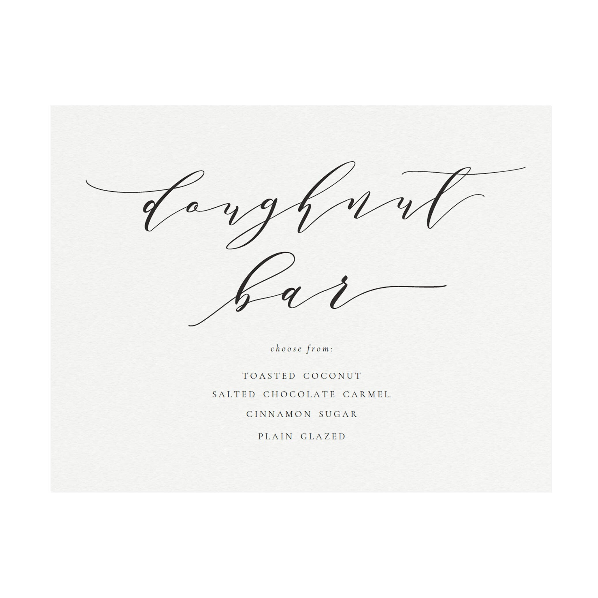 Calligraphy Doughnut Bar Sign: Printable Wedding Menu (PDF Instant Download)