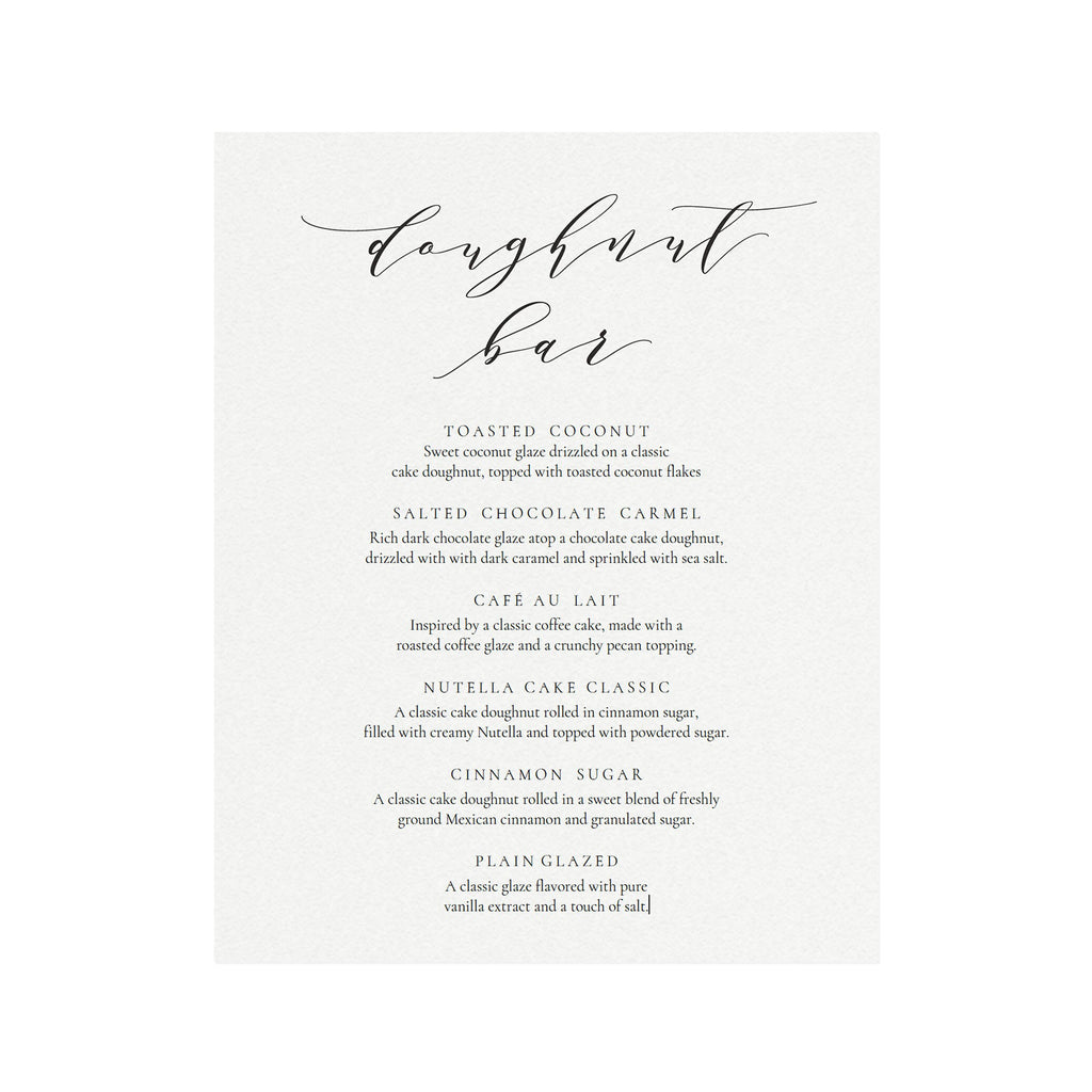 Calligraphy Doughnut Bar Menu Sign: 8x10 Wedding Template (PDF Download)