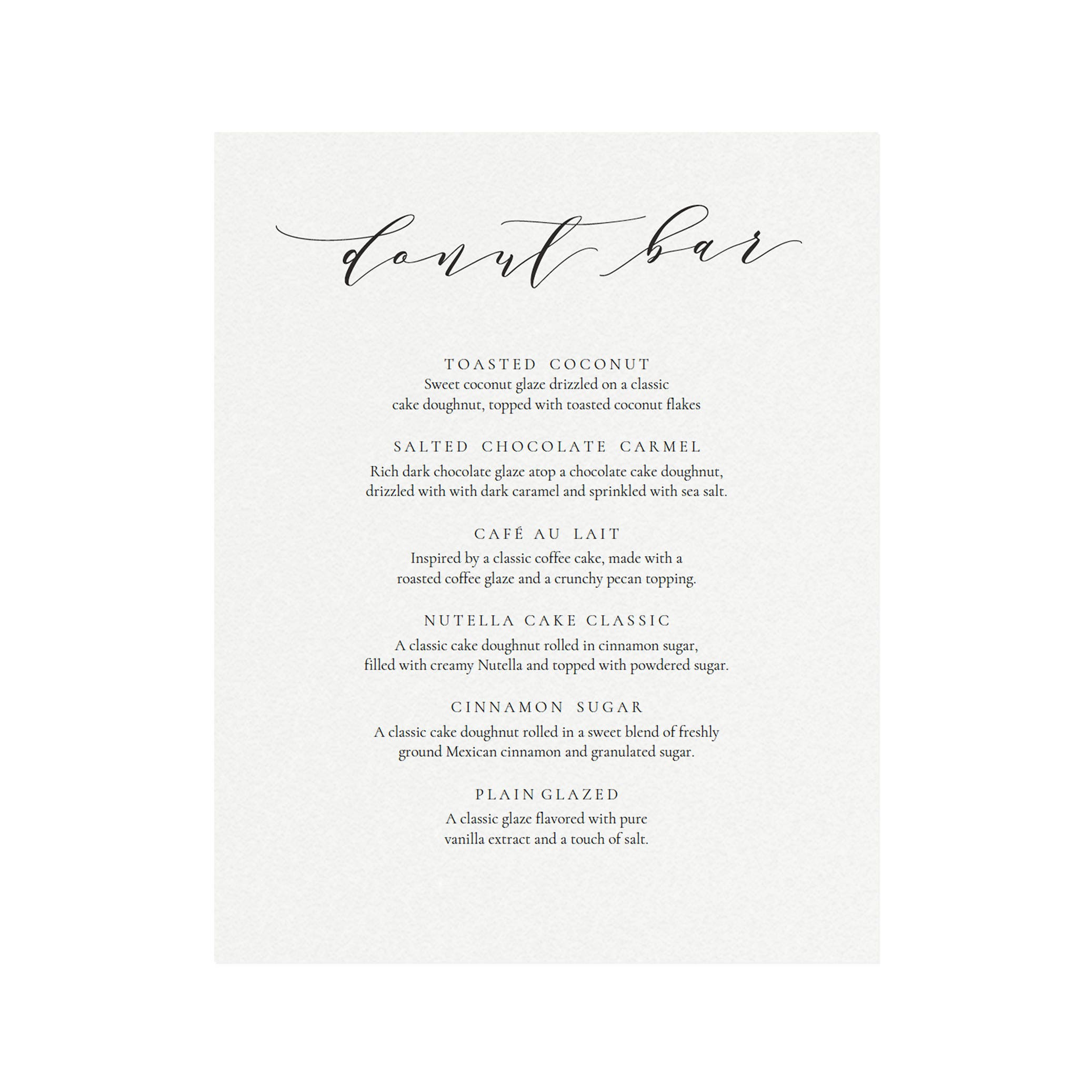 Calligraphy Donut Bar Wedding Sign: Melia Printable Menu (PDF)