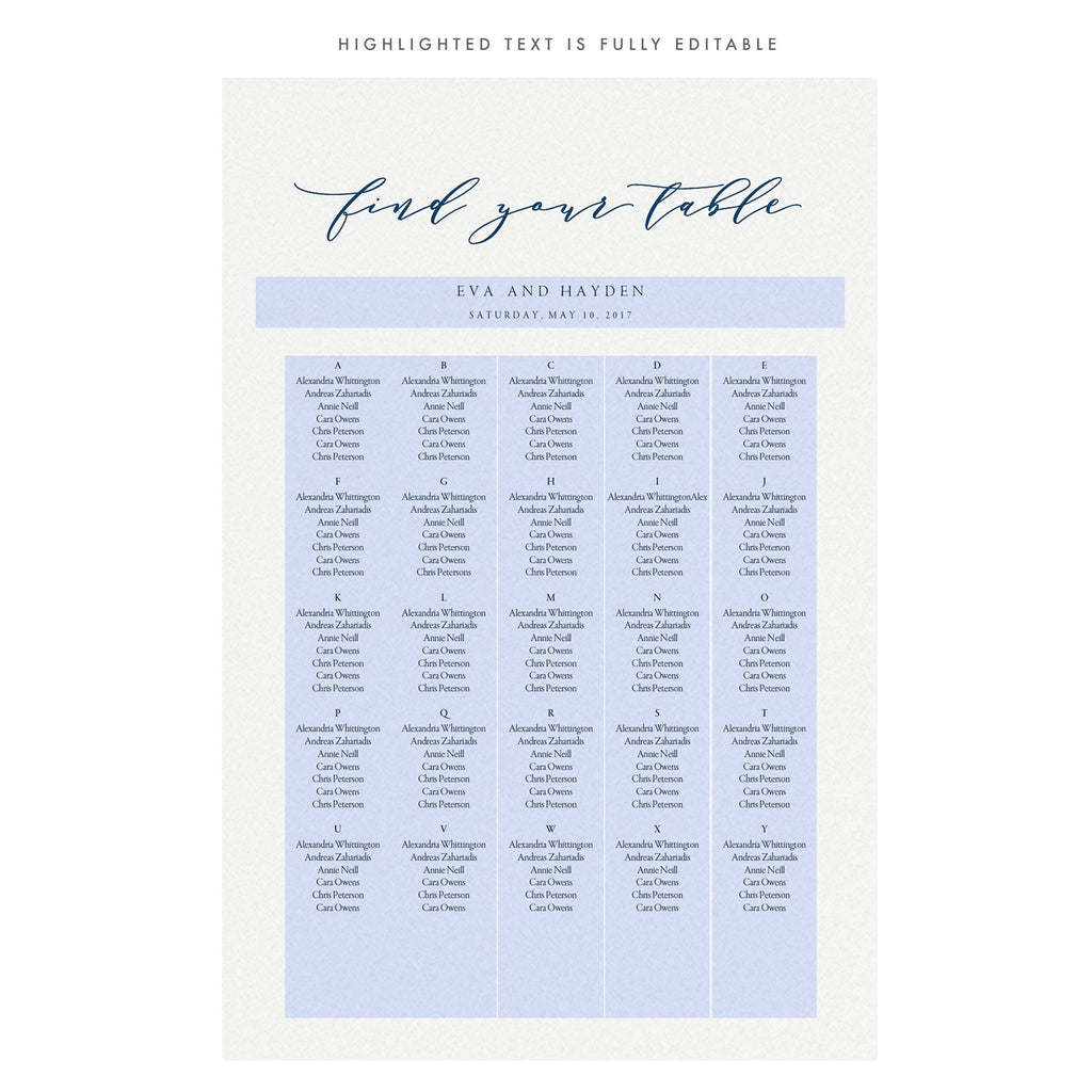 Navy Calligraphy Wedding Seating Chart Sign: Melia Design (PDF)