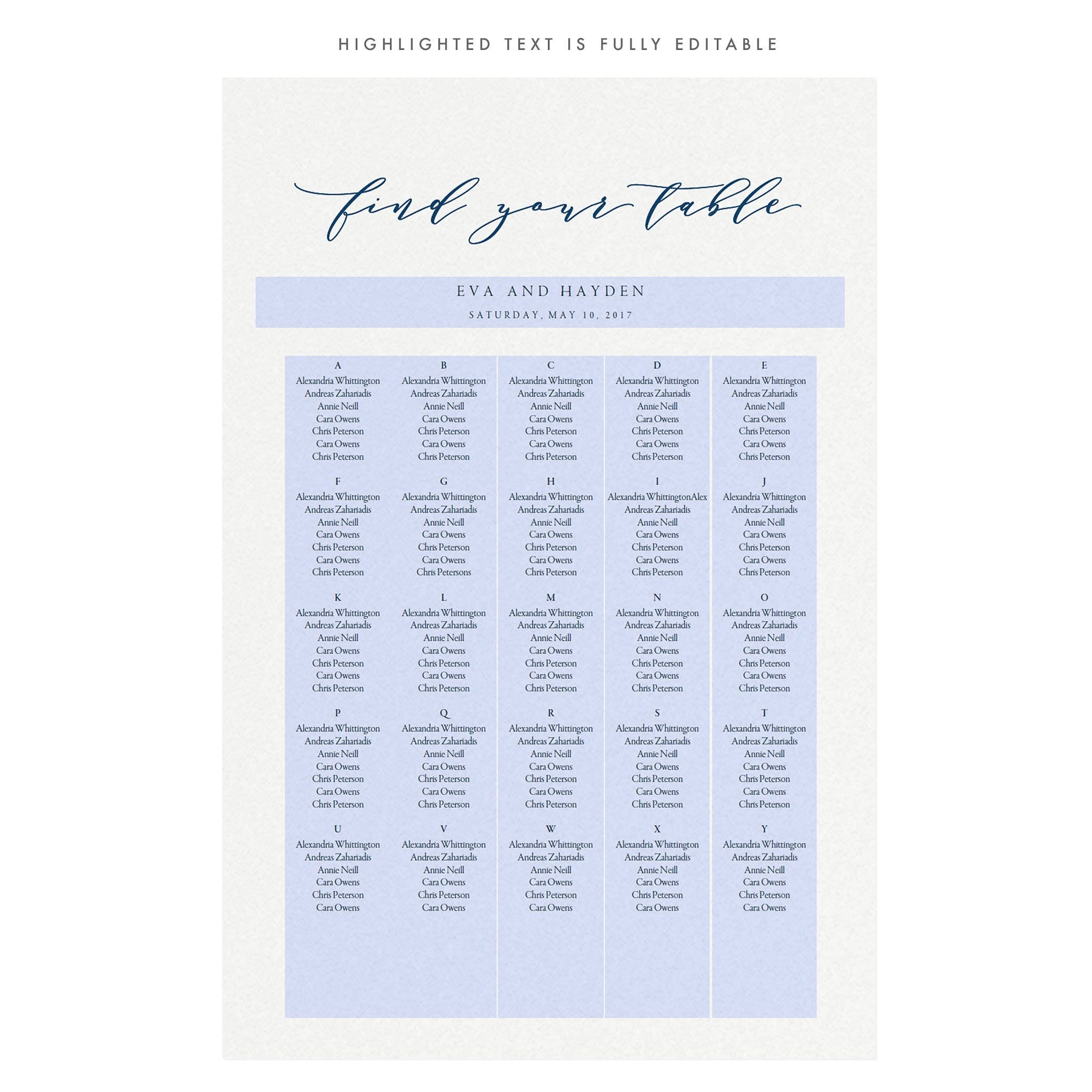 Navy Calligraphy Wedding Seating Chart Sign: Melia Design (PDF)