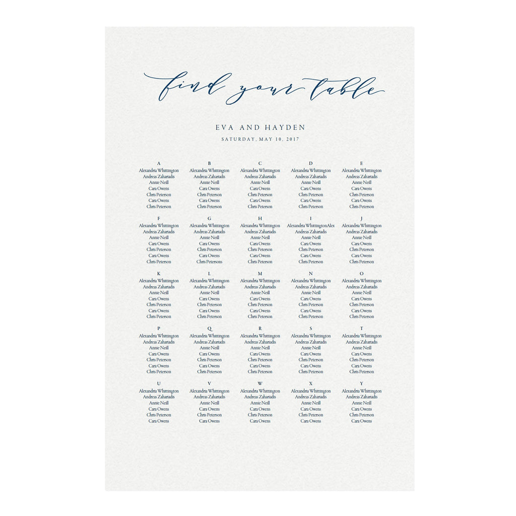 Navy Calligraphy Wedding Seating Chart Sign: Melia Design (PDF)
