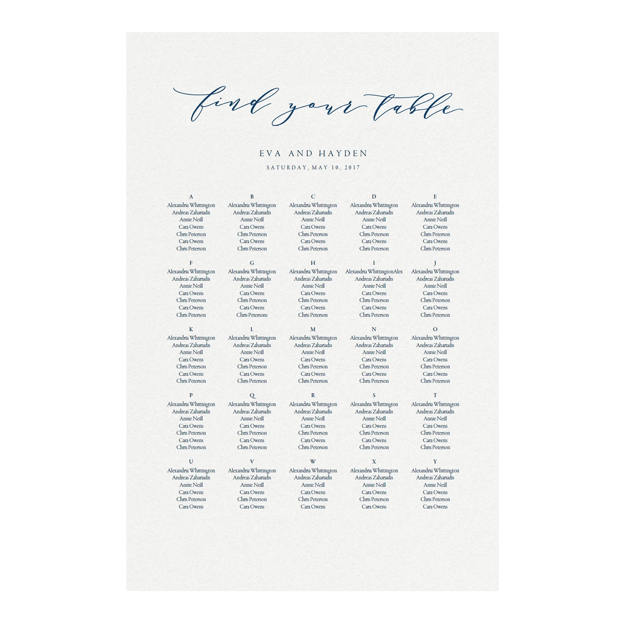 Navy Calligraphy Wedding Seating Chart Sign: Melia Design (PDF)