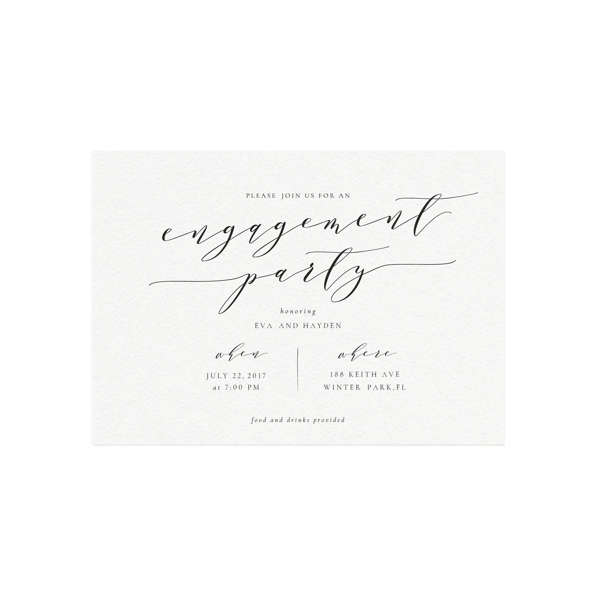 Calligraphy Engagement Party Invitation Template: Melia (PDF)