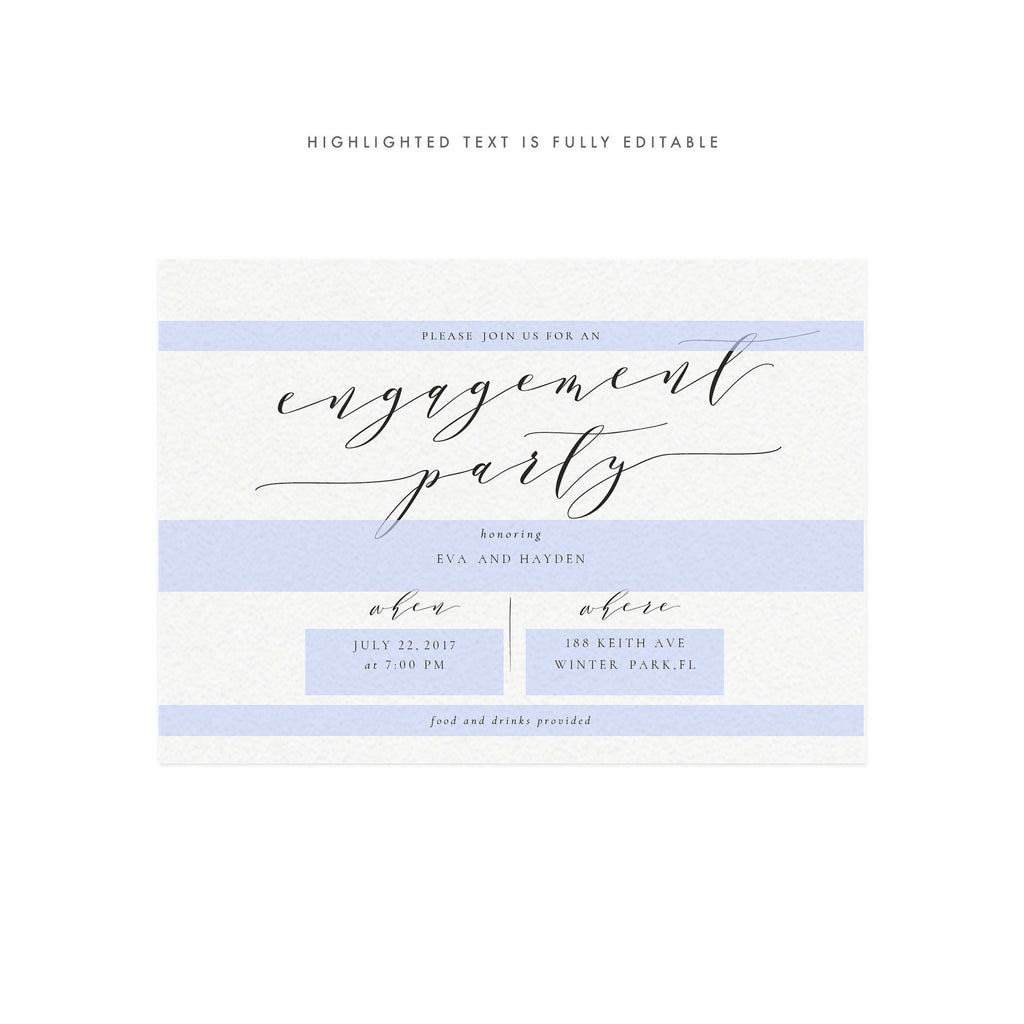 Calligraphy Engagement Party Invitation Template: Melia (PDF)