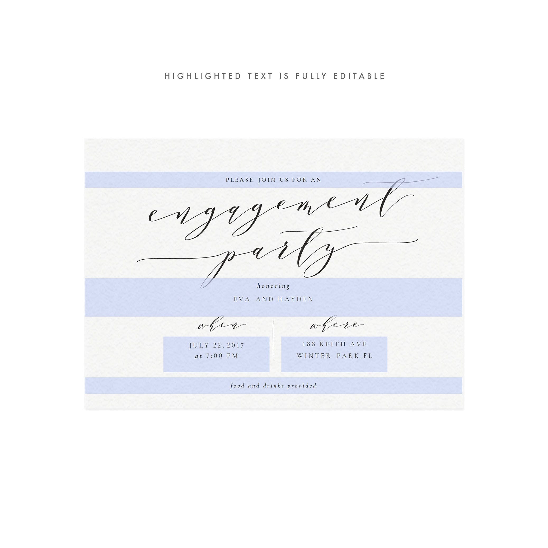 Calligraphy Engagement Party Invitation Template: Melia (PDF)