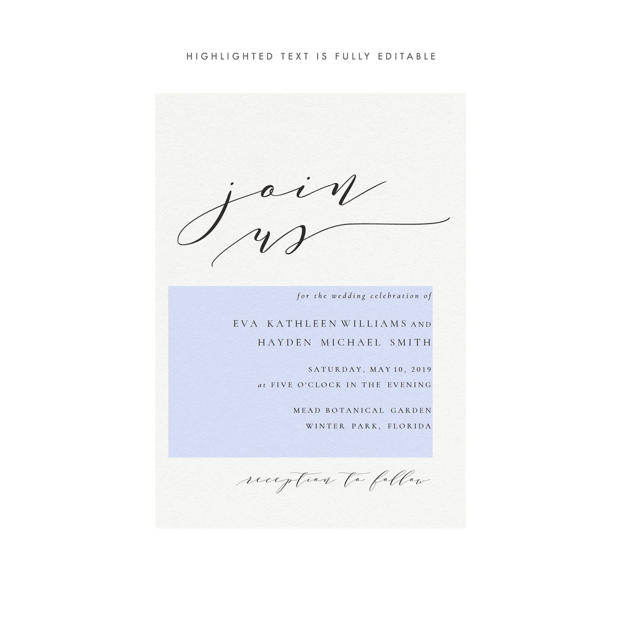 Calligraphy Wedding Invitation Template: 'Join Us' Printable (PDF Instant Download)