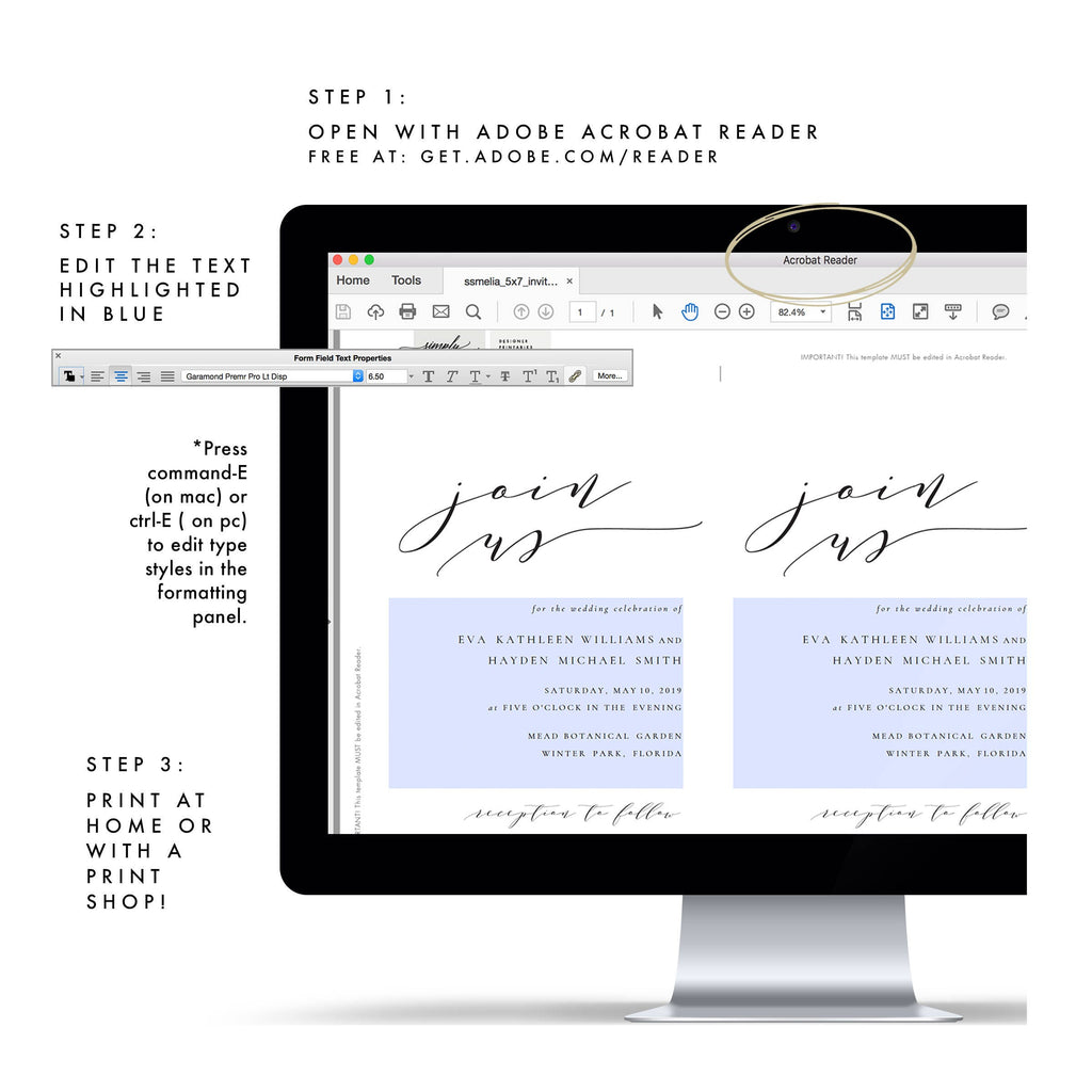 Calligraphy Wedding Invitation Template: 'Join Us' Printable (PDF Instant Download)