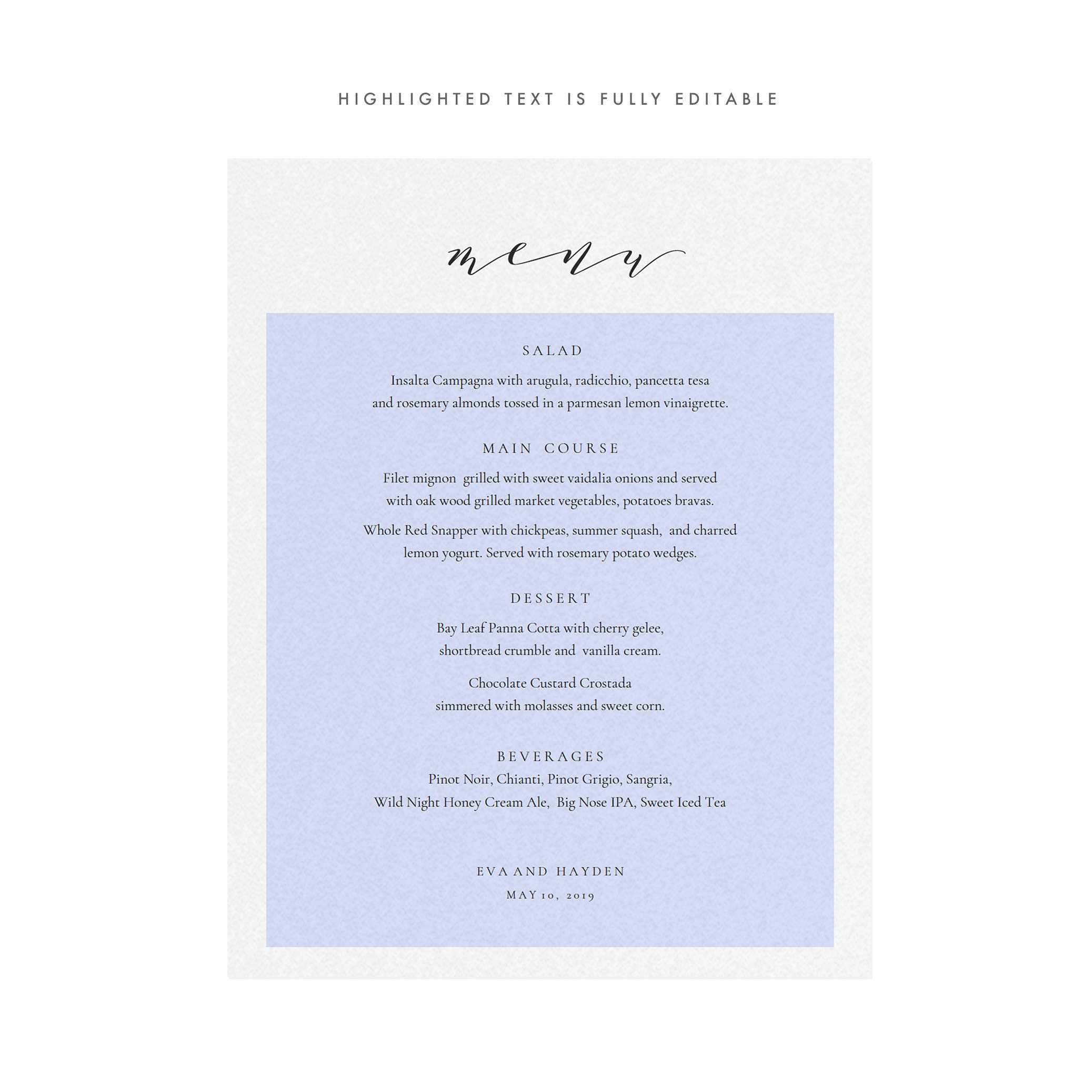 Calligraphy Wedding Menu Sign: Minimalist 11x14 Printable (PDF)