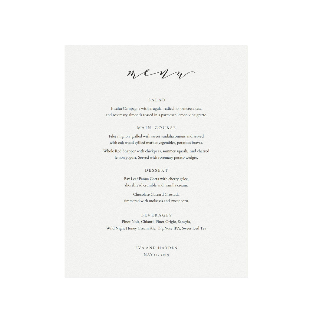 Calligraphy Wedding Menu Sign: Minimalist 11x14 Printable (PDF)