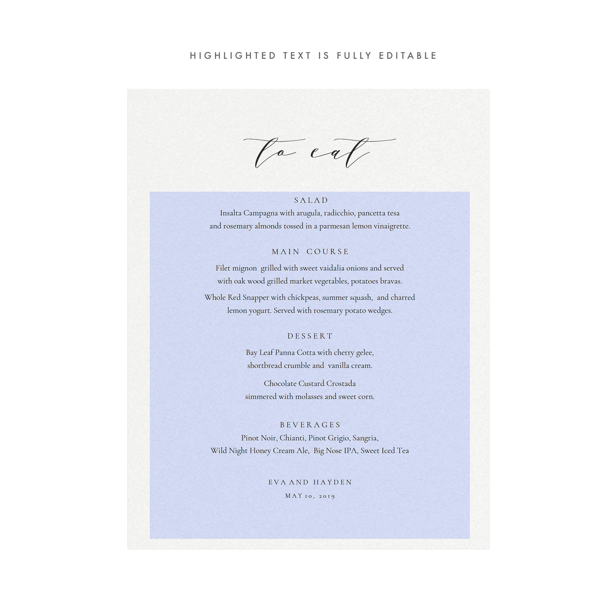 Calligraphy Wedding Menu Template: Minimalist Dinner Sign (PDF Download)