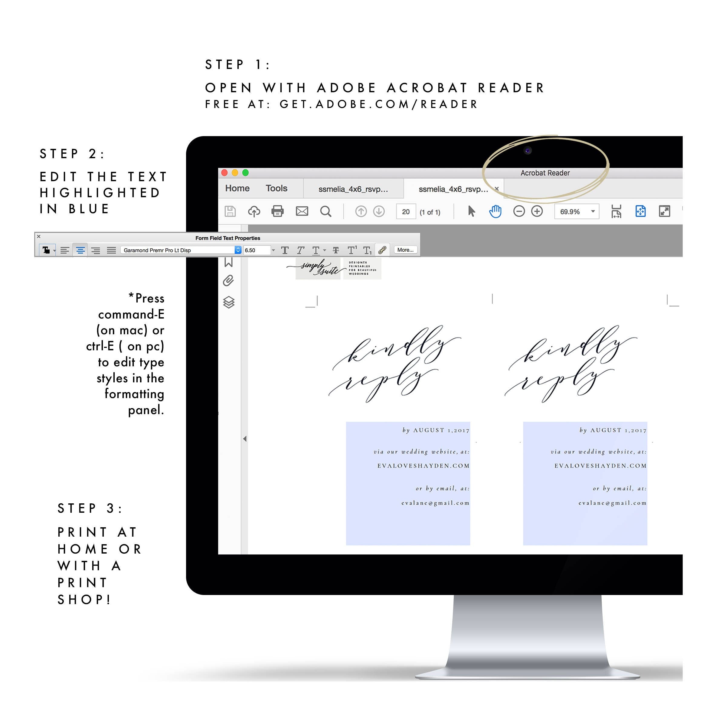 Black Calligraphy Wedding RSVP Card Template (PDF Instant Download)