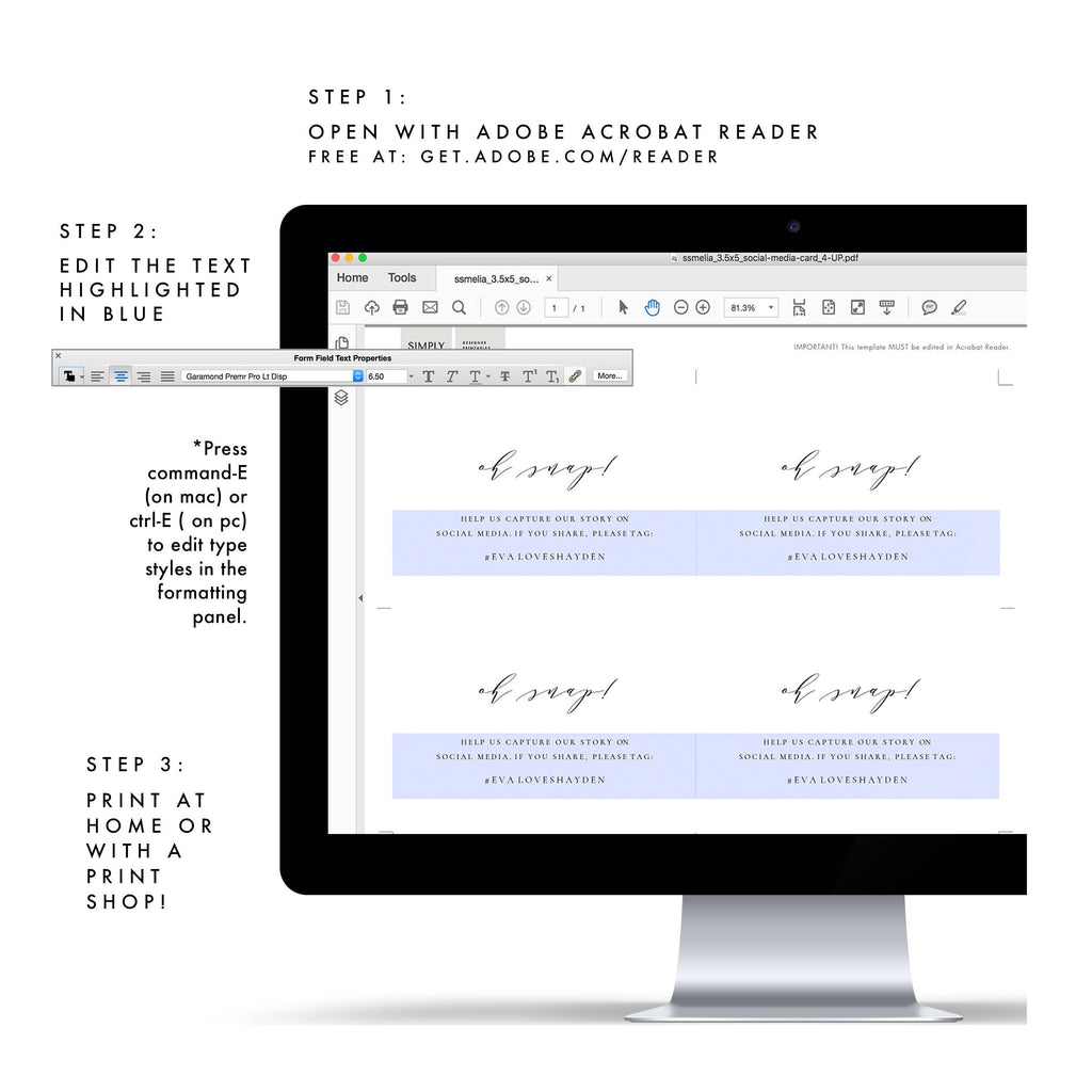 Black Social Media Wedding Card: Oh Snap Printable (PDF Template)